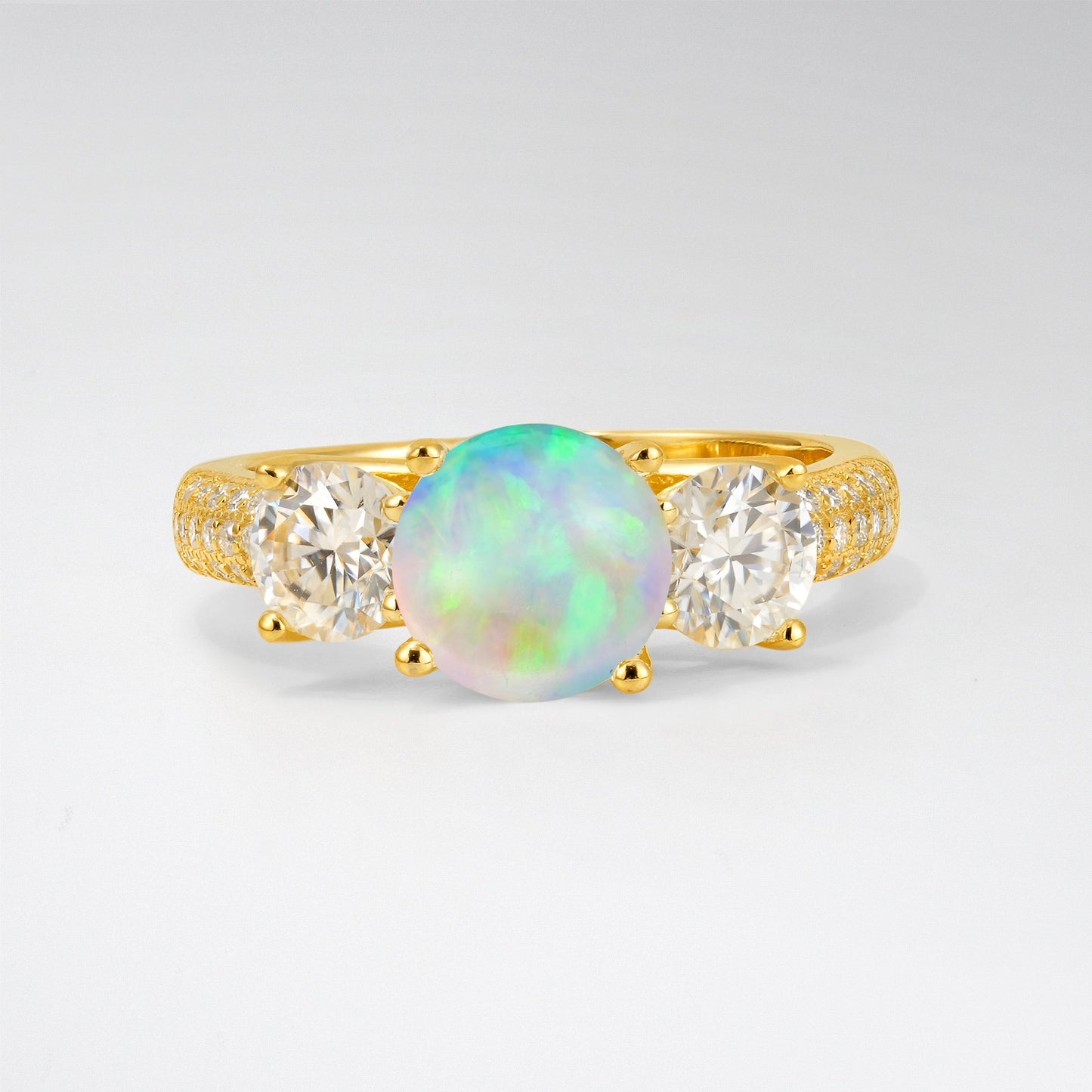 Round Cut Opal Three-Stone Engagement Ring - Additional view