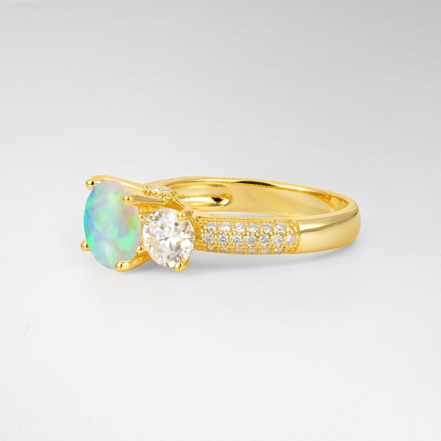 Round Cut Opal Three-Stone Engagement Ring - Additional view
