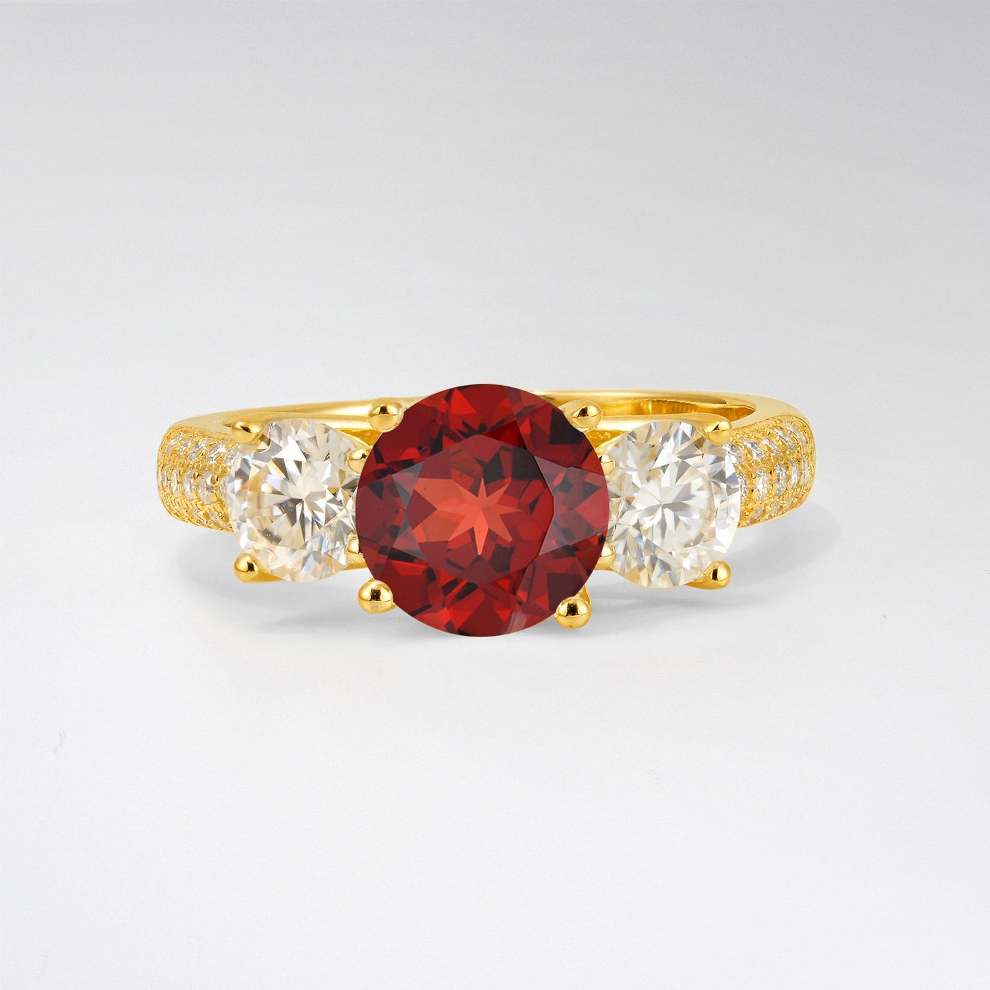 Round Cut Garnet Three-Stone Engagement Ring - Additional view