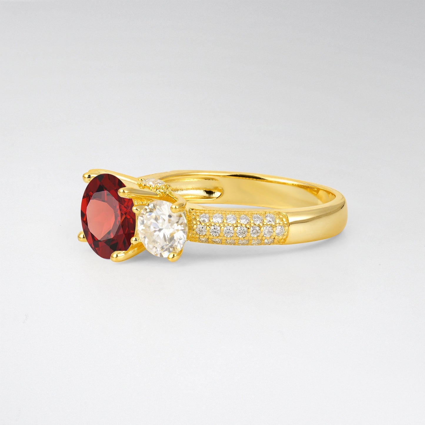 Round Cut Garnet Three-Stone Engagement Ring - Additional view