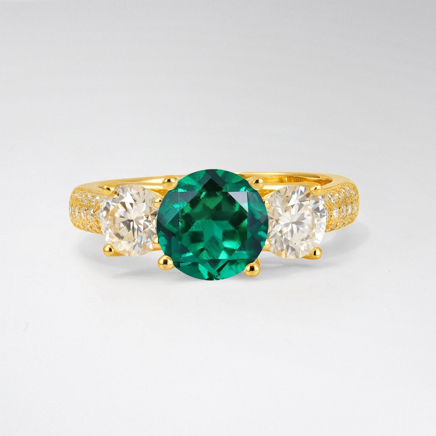 Round Cut Emerald Three-Stone Engagement Ring - Additional view