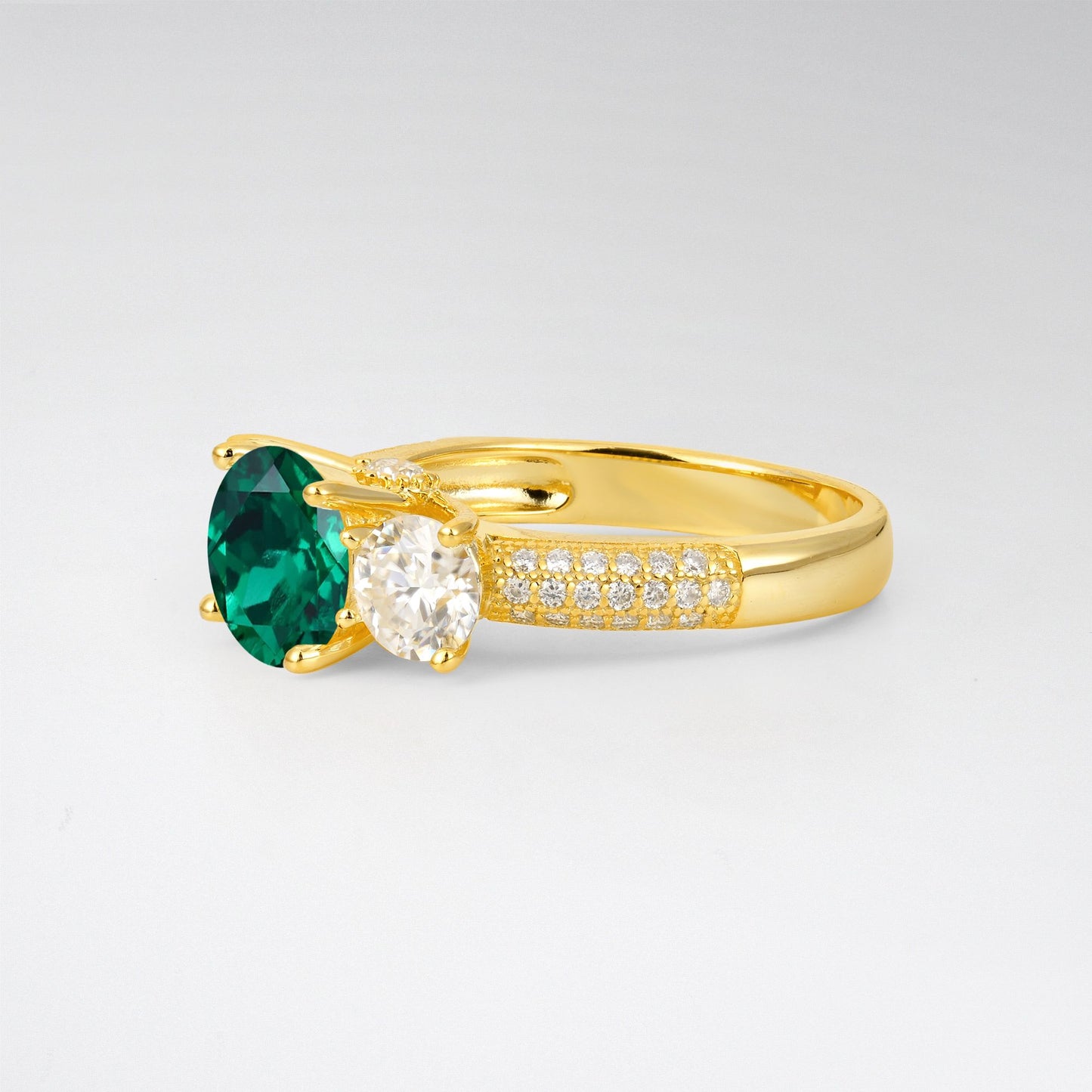Round Cut Emerald Three-Stone Engagement Ring - Additional view
