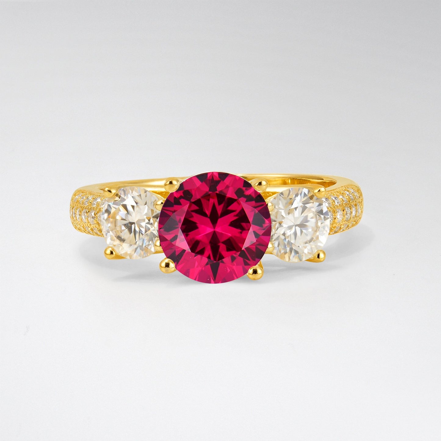 Round Cut Ruby Three-Stone Engagement Ring - Additional view
