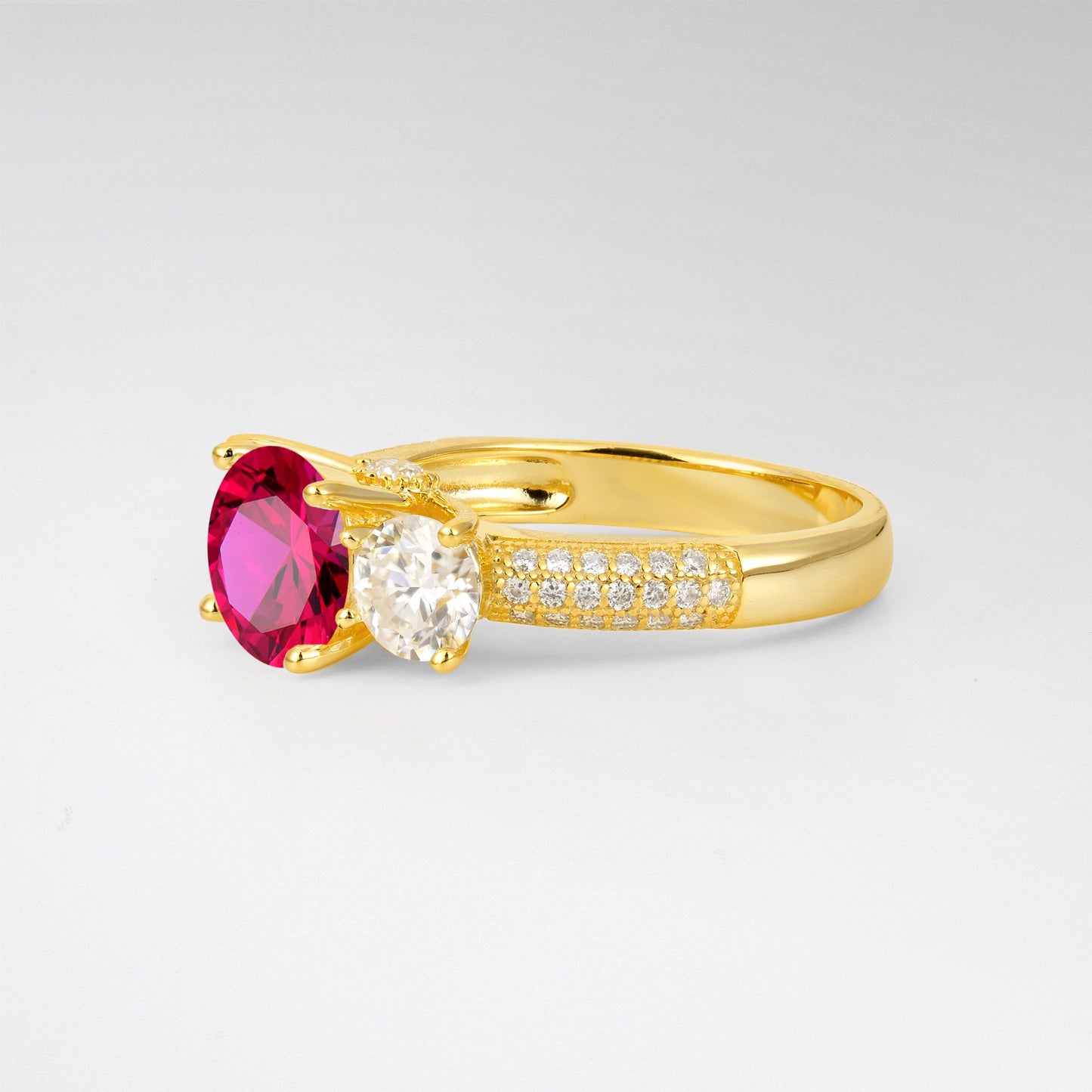 Round Cut Ruby Three-Stone Engagement Ring - Additional view