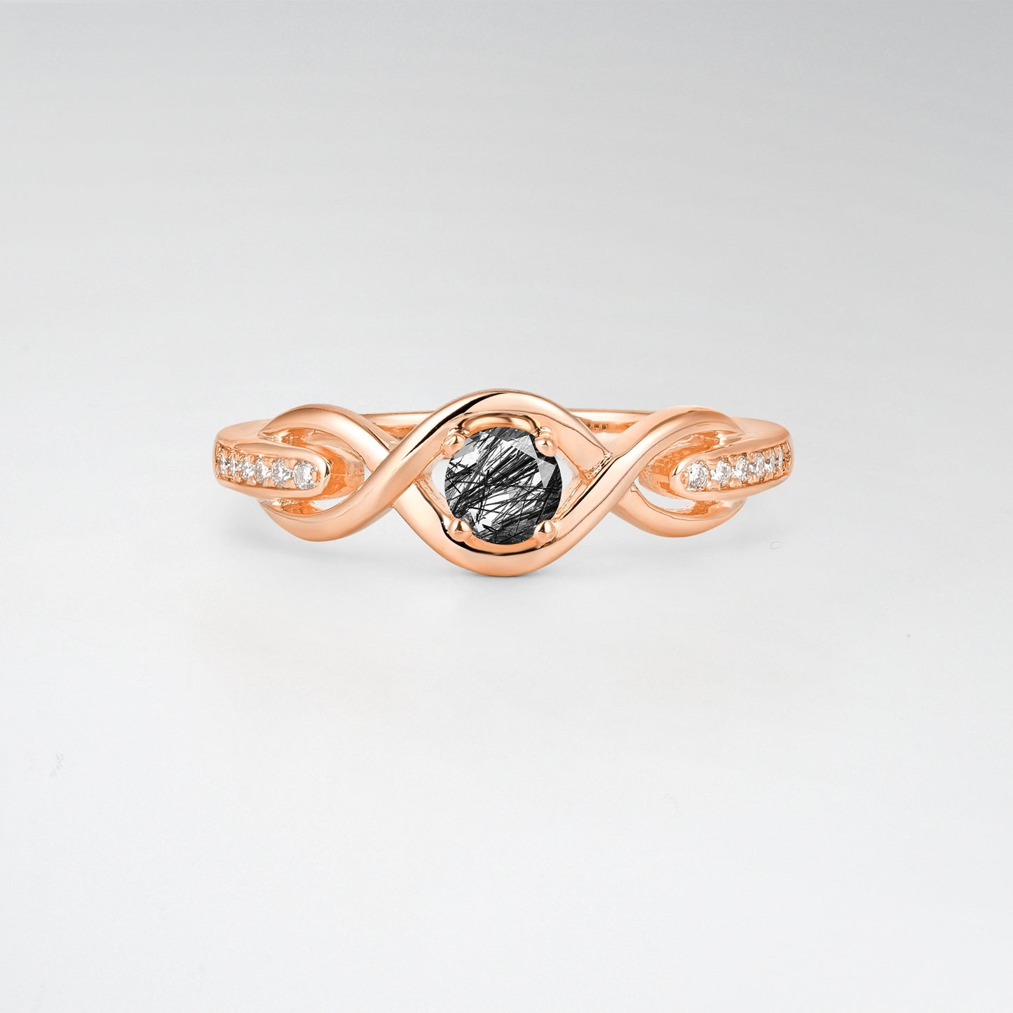 Infinity Twist Round Cut Black Rutilated Quartz Engagement Ring - Additional view