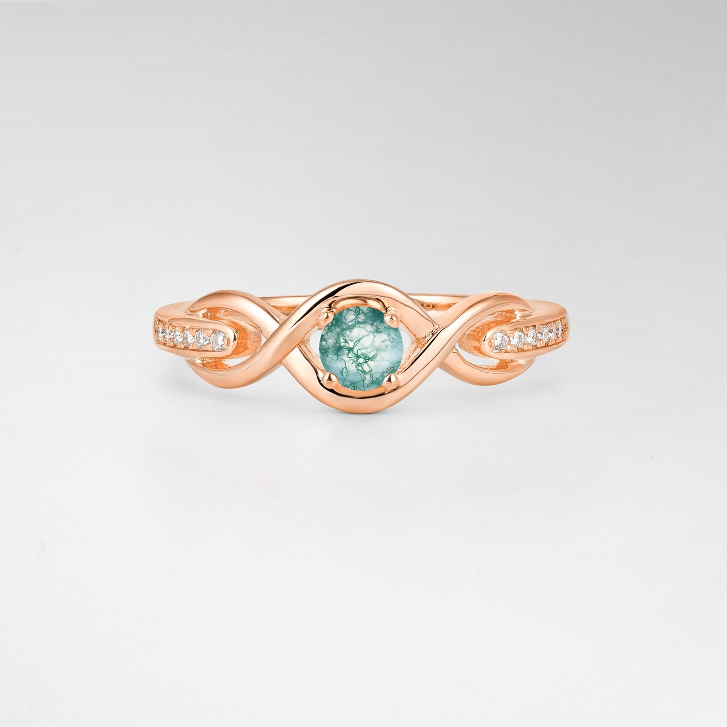 Infinity Twist Round Cut Moss Agate Engagement Ring - Additional view