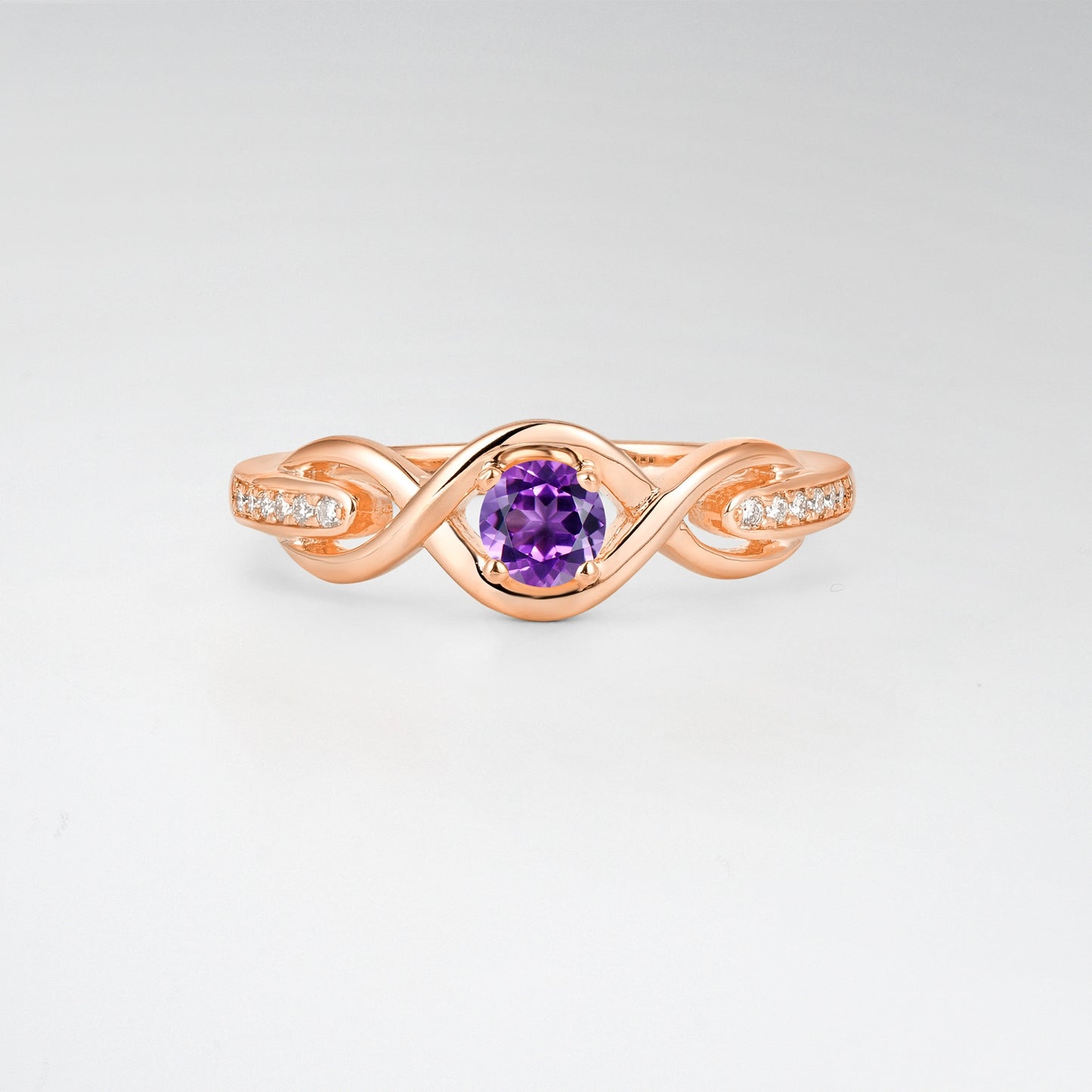 Infinity Twist Round Cut Amethyst Engagement Ring - Additional view