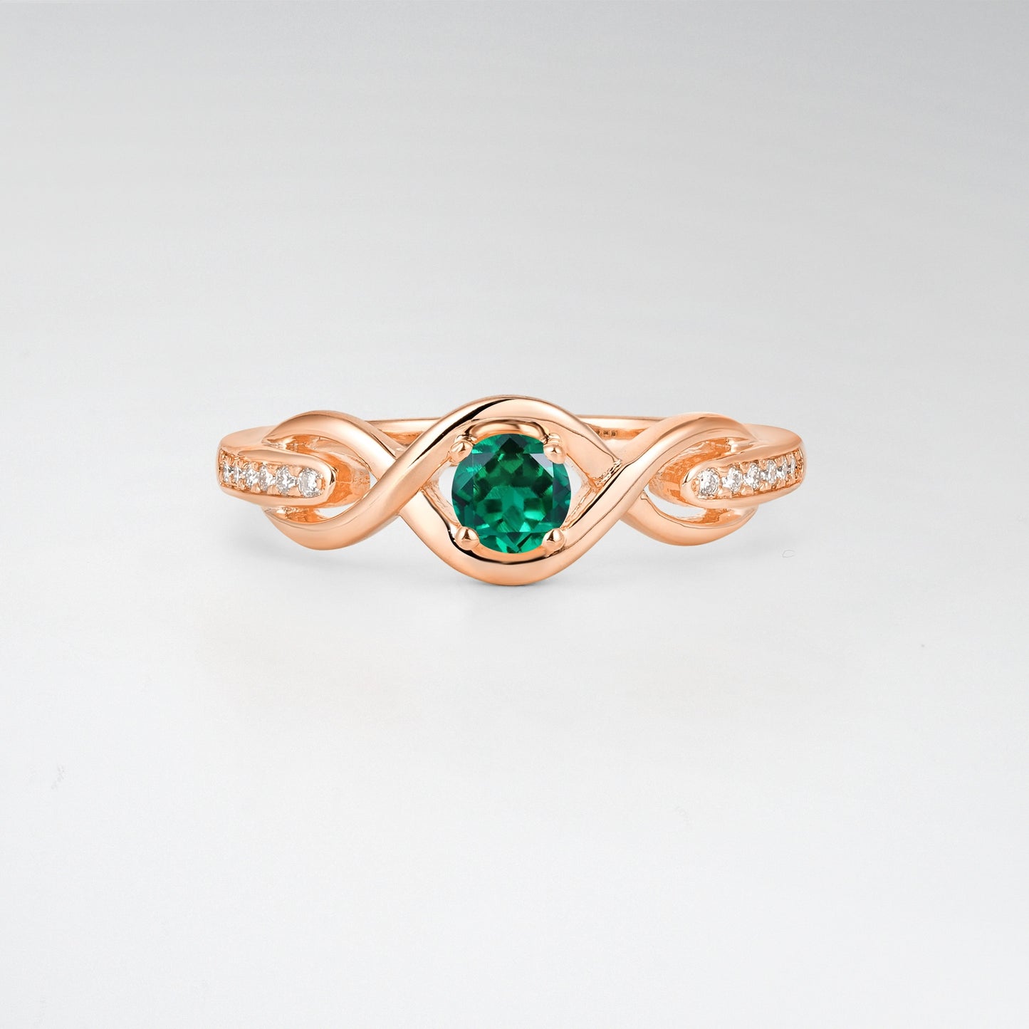 Infinity Twist Round Cut Emerald Engagement Ring - Additional view