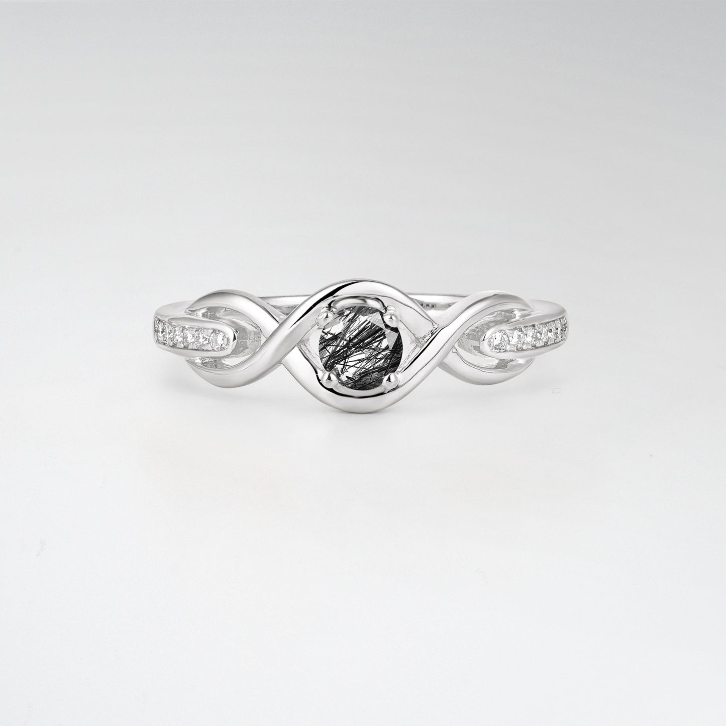 Infinity Twist Round Cut Black Rutilated Quartz Engagement Ring - Additional view