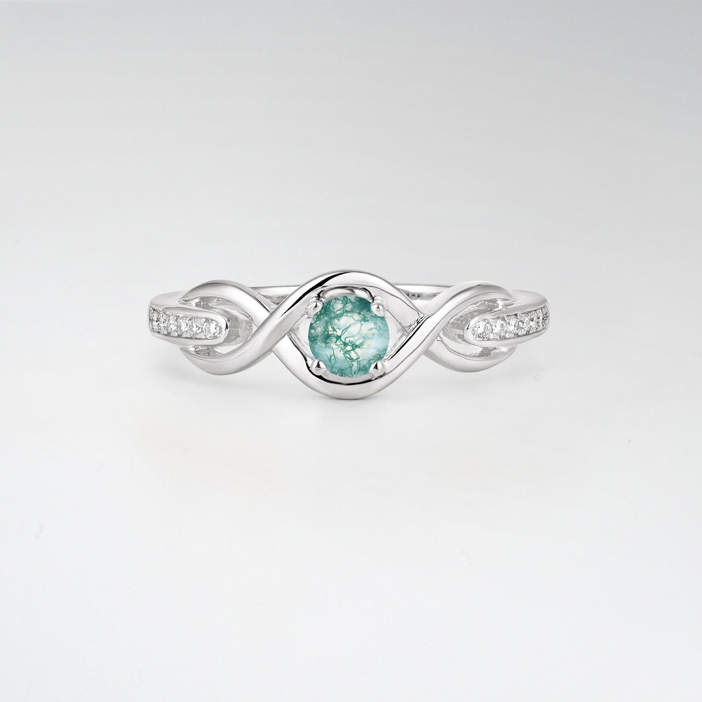 Infinity Twist Round Cut Moss Agate Engagement Ring - Additional view