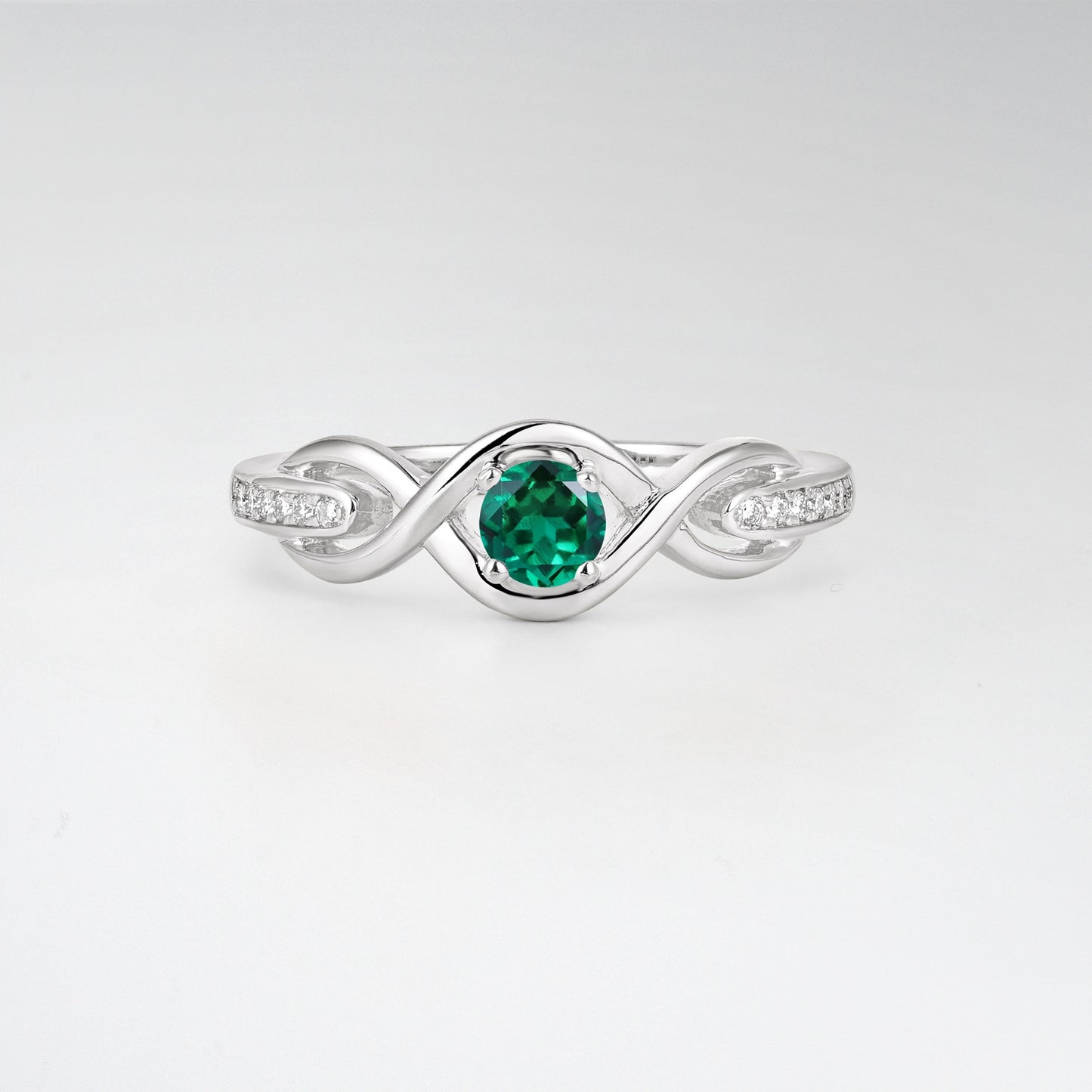 Infinity Twist Round Cut Emerald Engagement Ring - Additional view