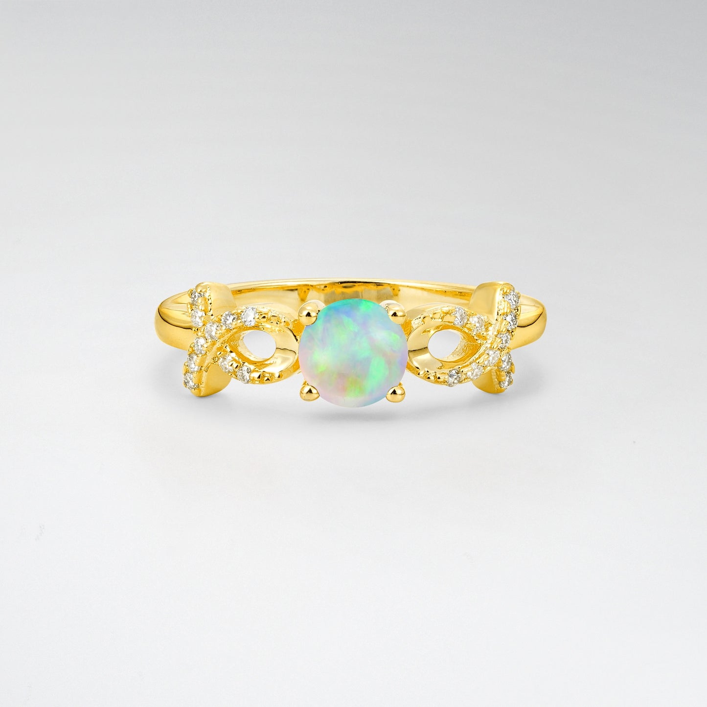 Unique Round Cut Opal Infinity Knot Engagement Ring - Additional view