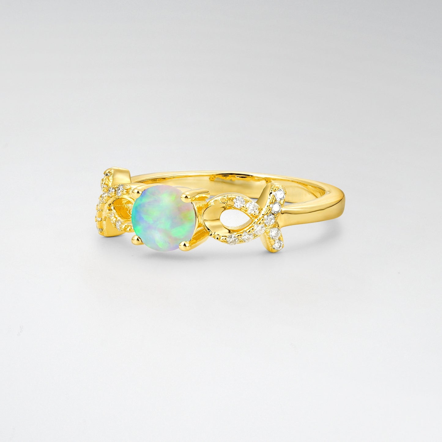Unique Round Cut Opal Infinity Knot Engagement Ring - Additional view