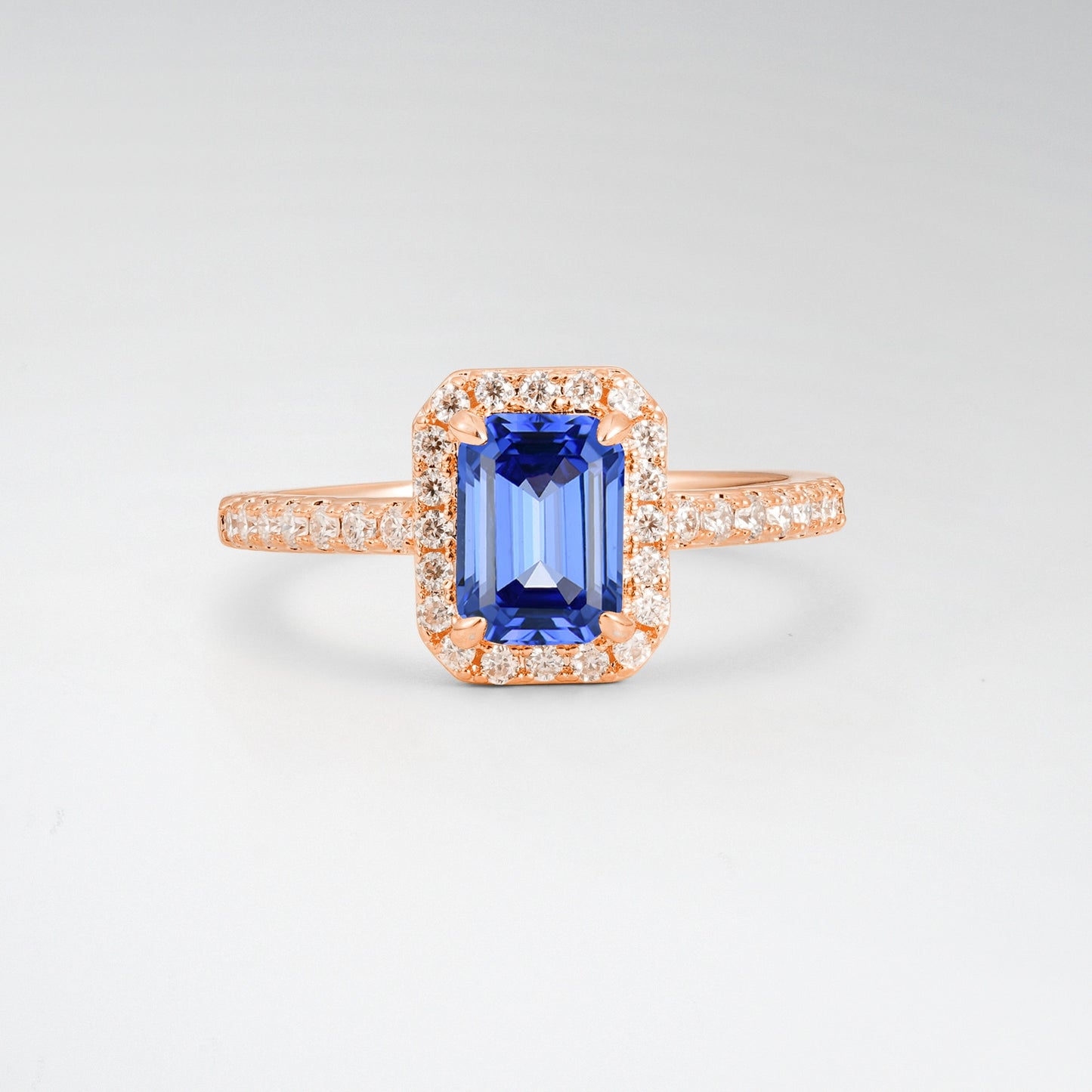Halo Emerald Cut Sapphire 1.5CT Engagement Ring - Additional view