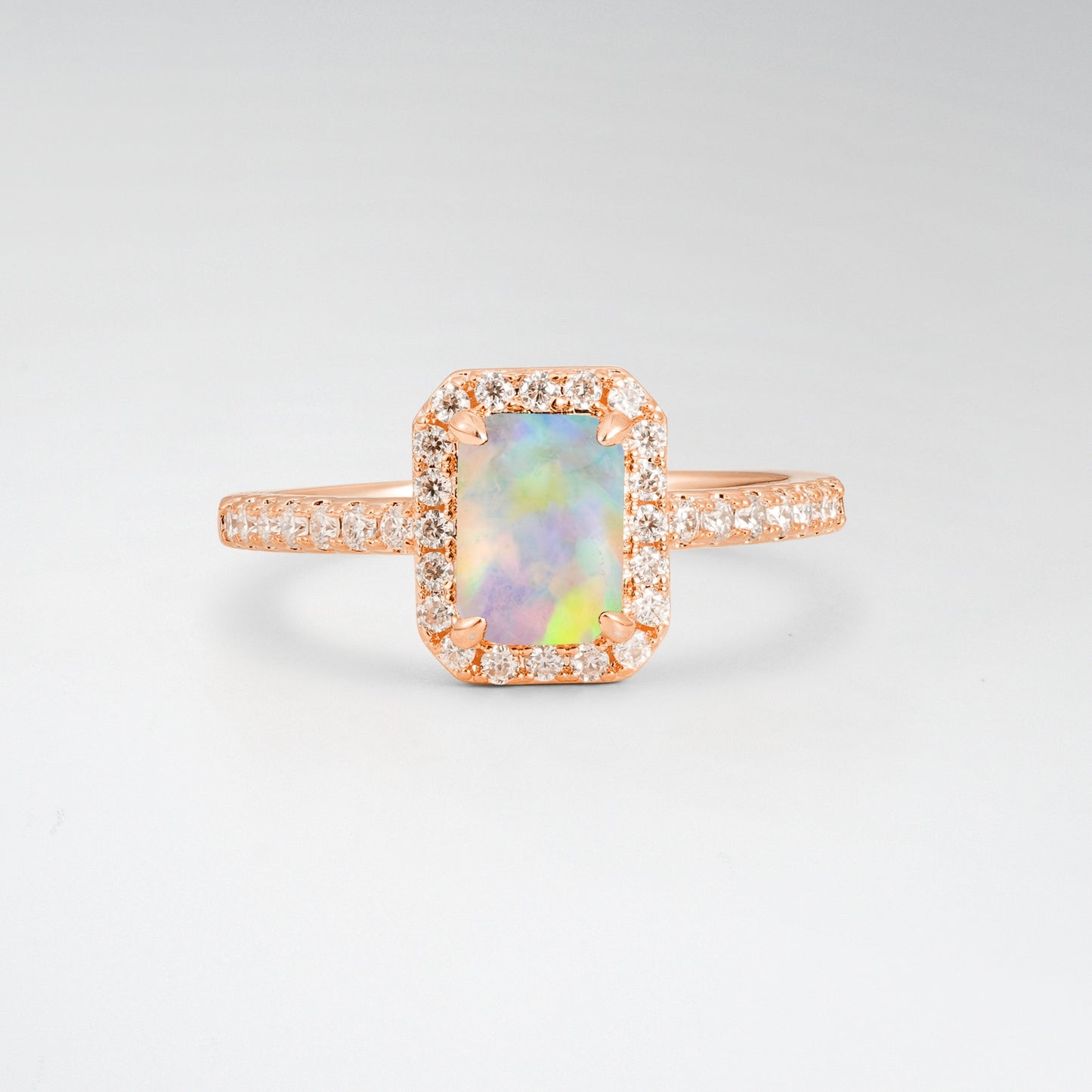Halo Emerald Cut Opal 1.5CT Engagement Ring - Additional view