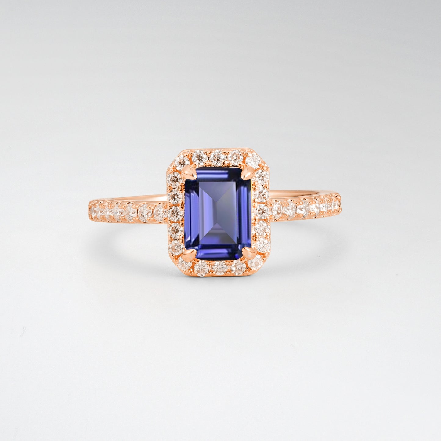 Halo Emerald Cut Tanzanite 1.5CT Engagement Ring - Additional view