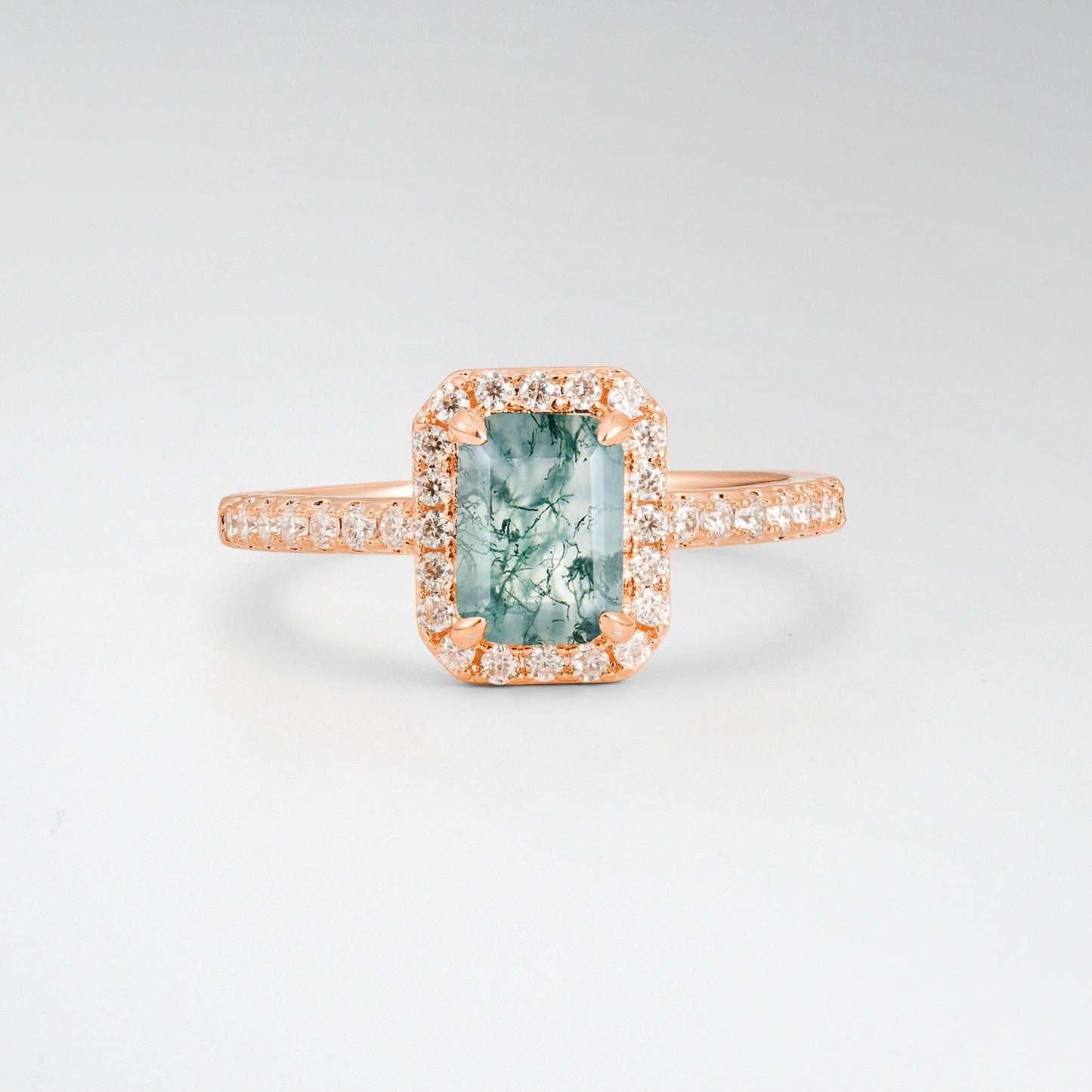 Halo Emerald Cut Moss Agate 1.5CT Engagement Ring - Additional view