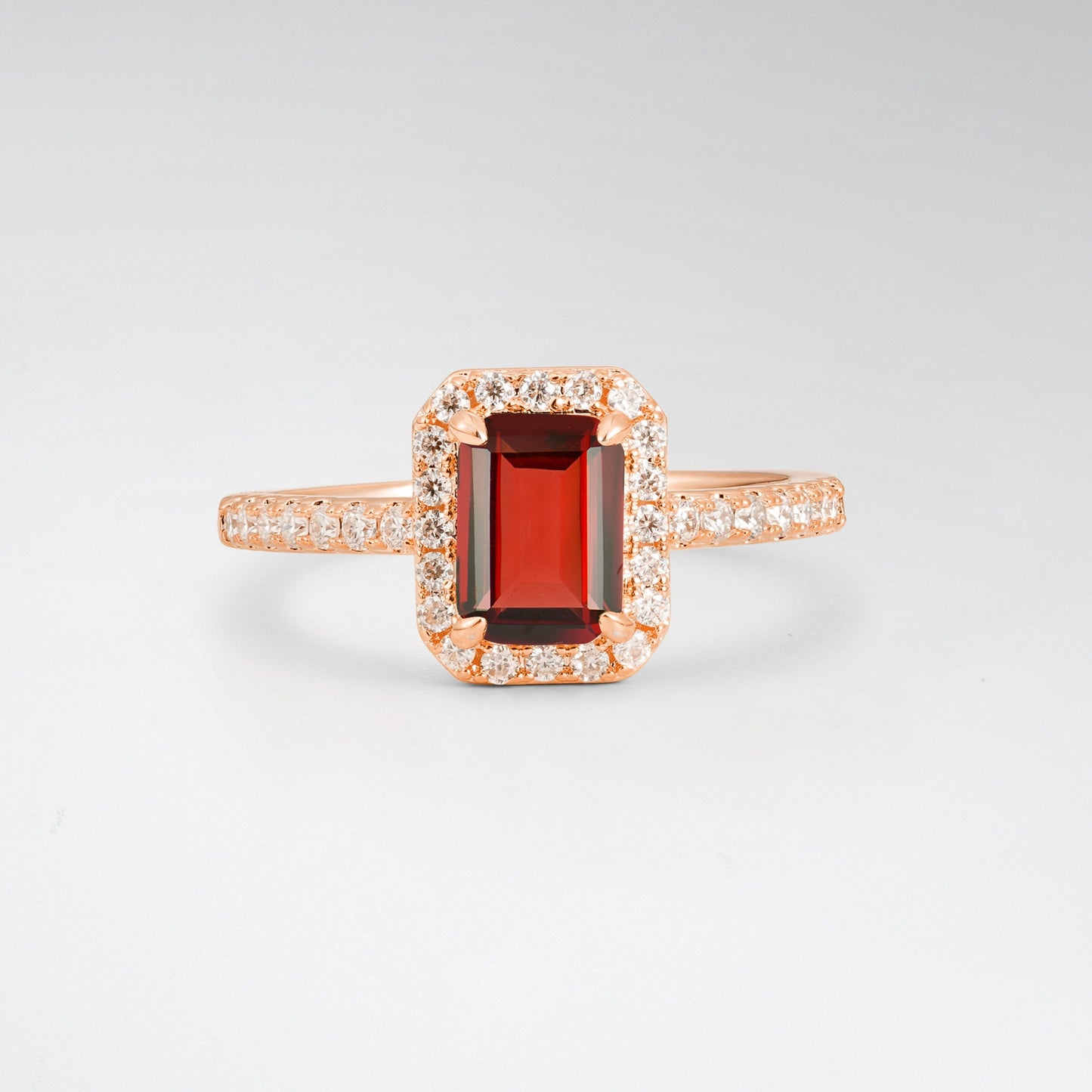 Halo Emerald Cut Garnet 1.5CT Engagement Ring - Additional view