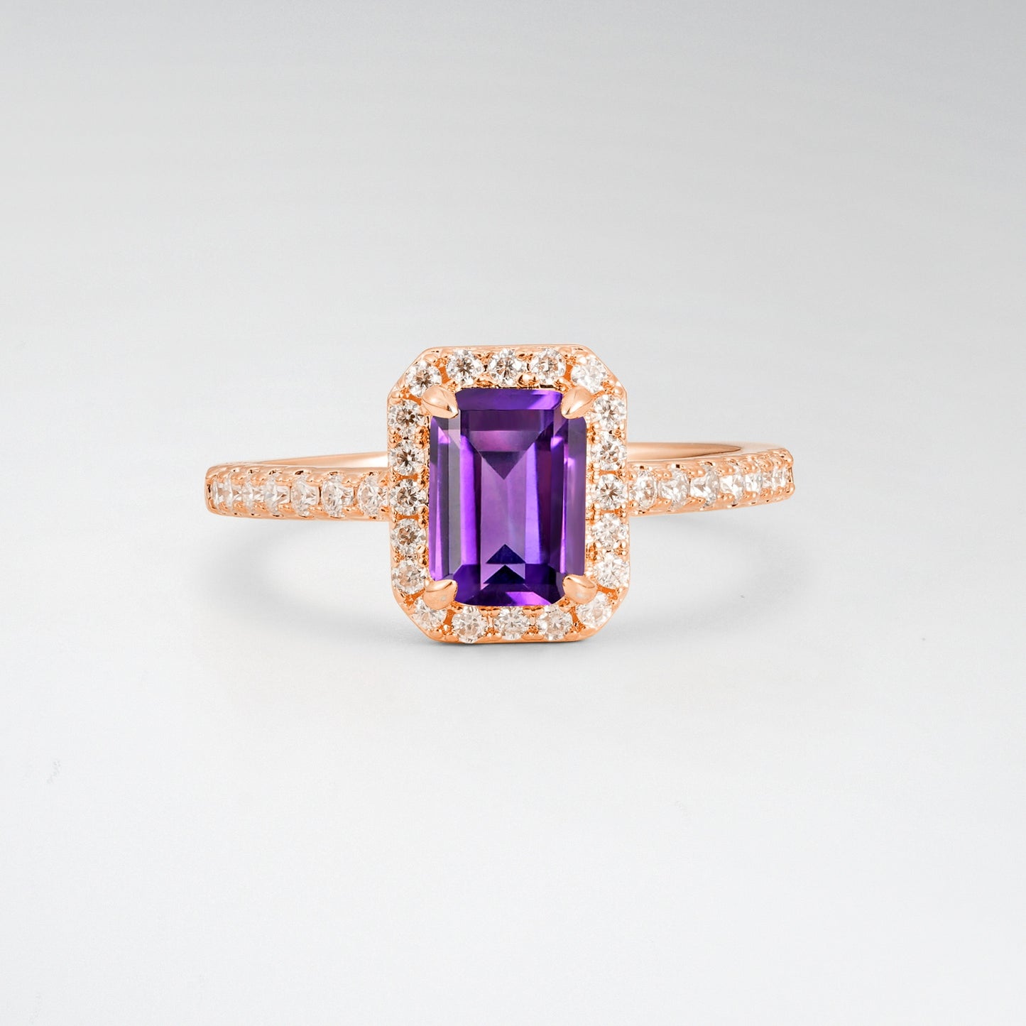 Halo Emerald Cut Amethyst 1.5CT Engagement Ring - Additional view