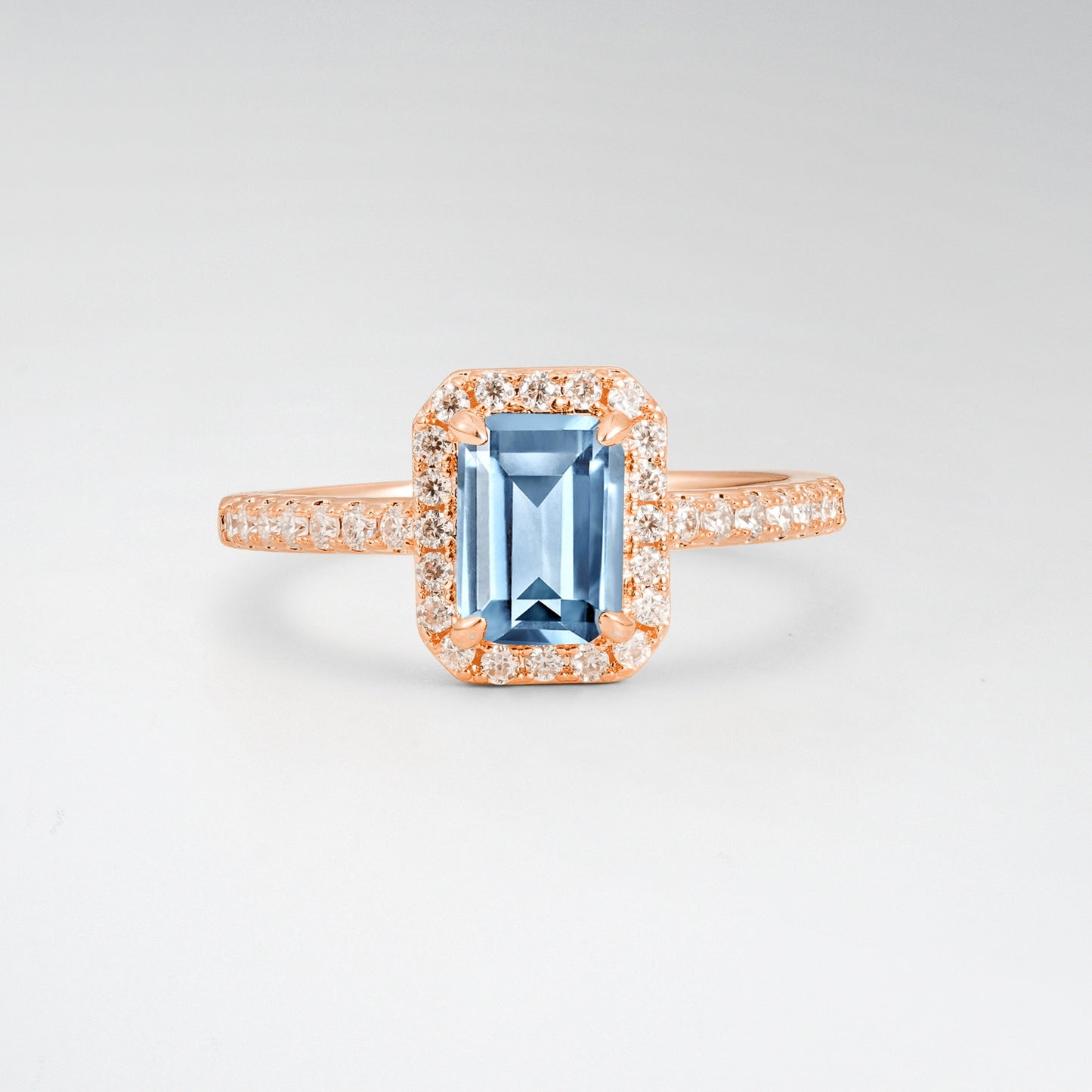 Halo Emerald Cut Aquamarine 1.5CT Engagement Ring - Additional view