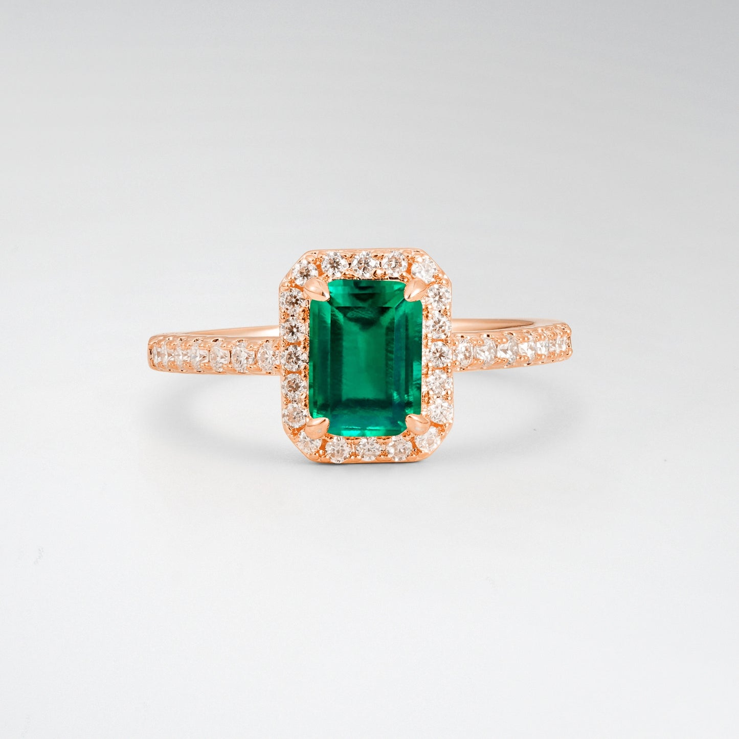 Halo Emerald Cut Emerald 1.5CT Engagement Ring - Additional view