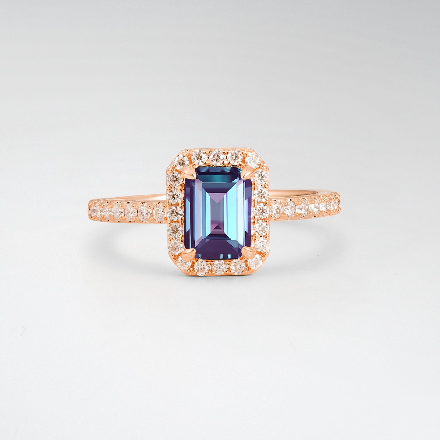 Halo Emerald Cut Alexandrite 1.5CT Engagement Ring - Additional view
