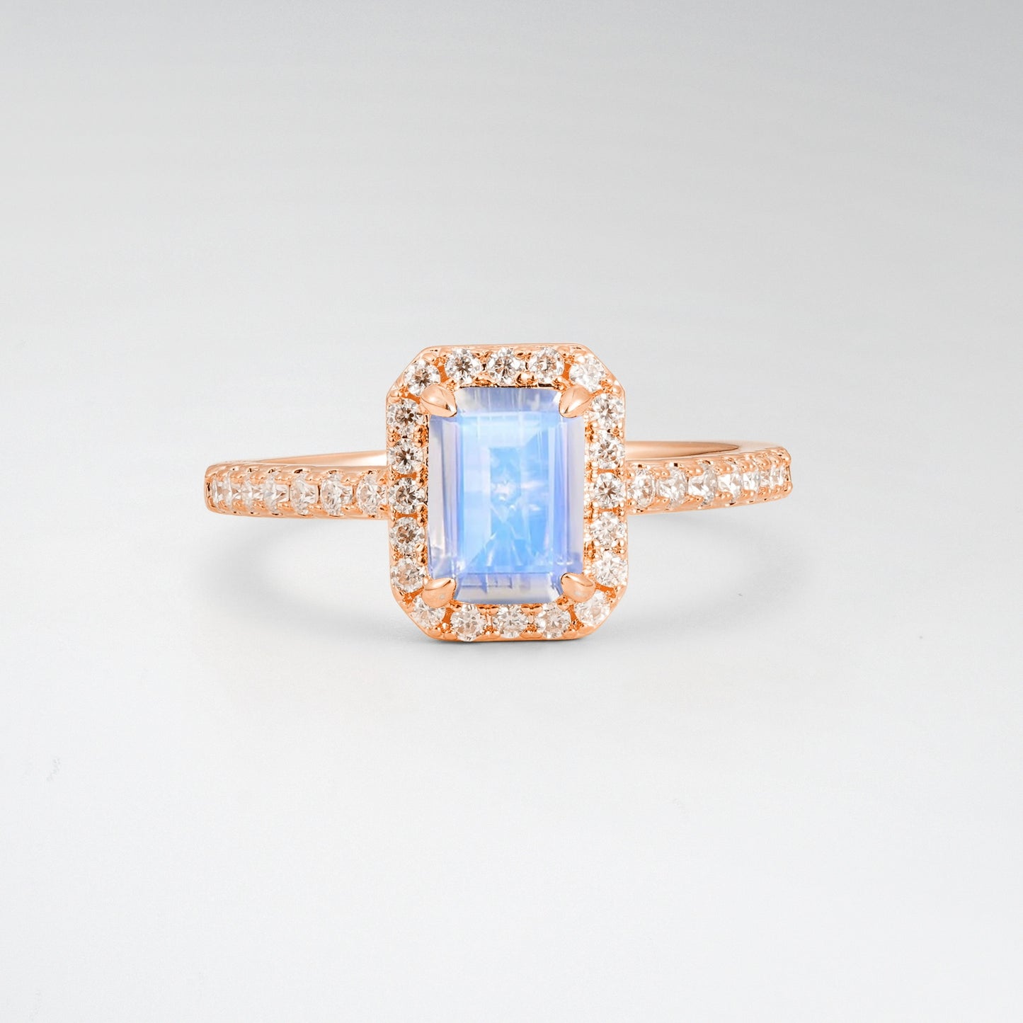 Halo Emerald Cut Moonstone 1.5CT Engagement Ring - Additional view