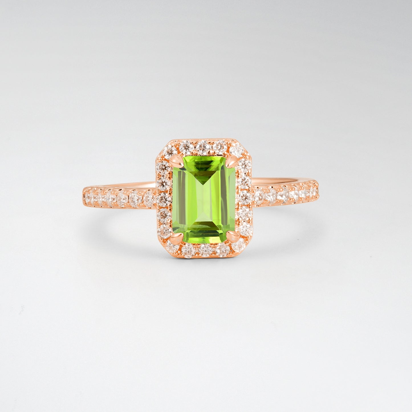 Halo Emerald Cut Peridot 1.5CT Engagement Ring - Additional view