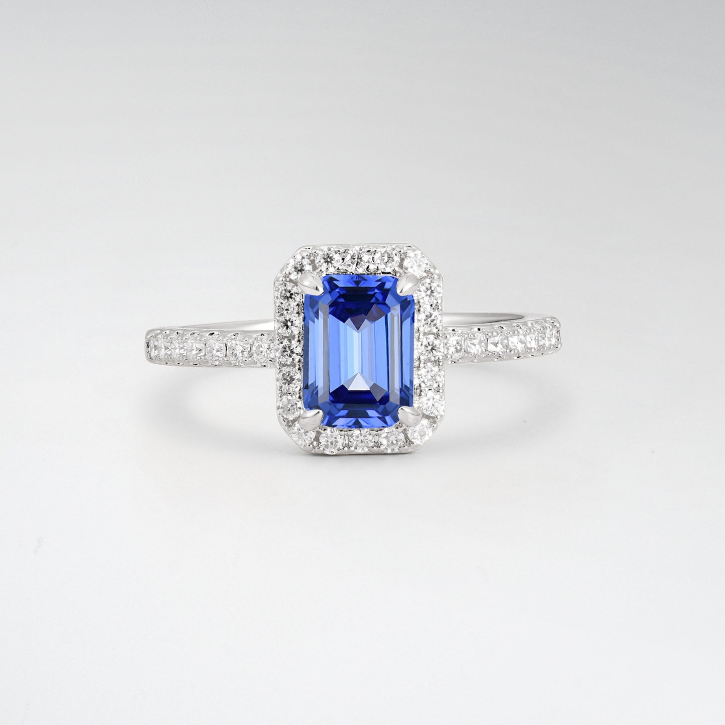 Halo Emerald Cut Sapphire 1.5CT Engagement Ring - Additional view