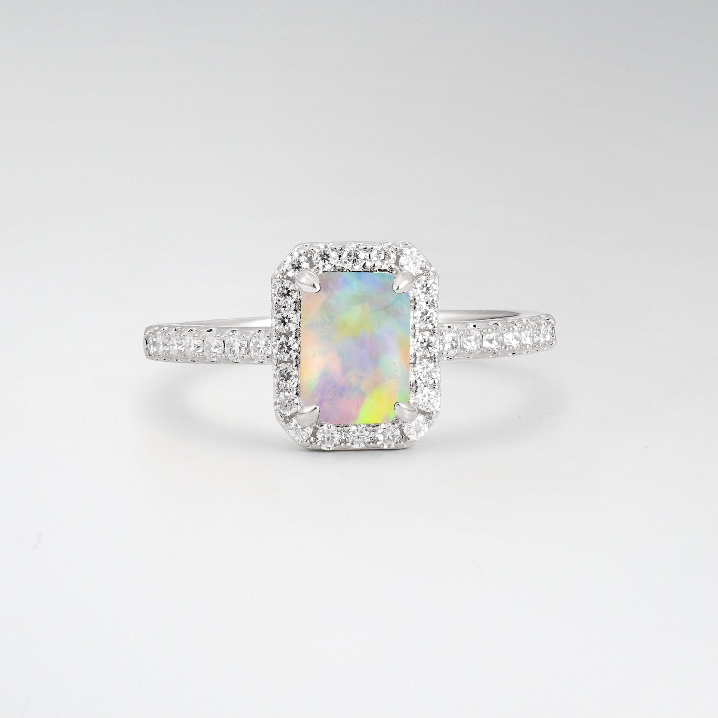 Halo Emerald Cut Opal 1.5CT Engagement Ring - Additional view