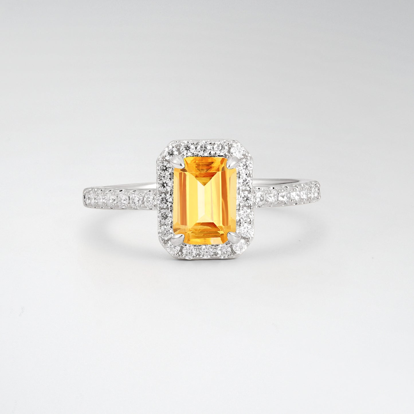 Halo Emerald Cut Citrine 1.5CT Engagement Ring - Additional view