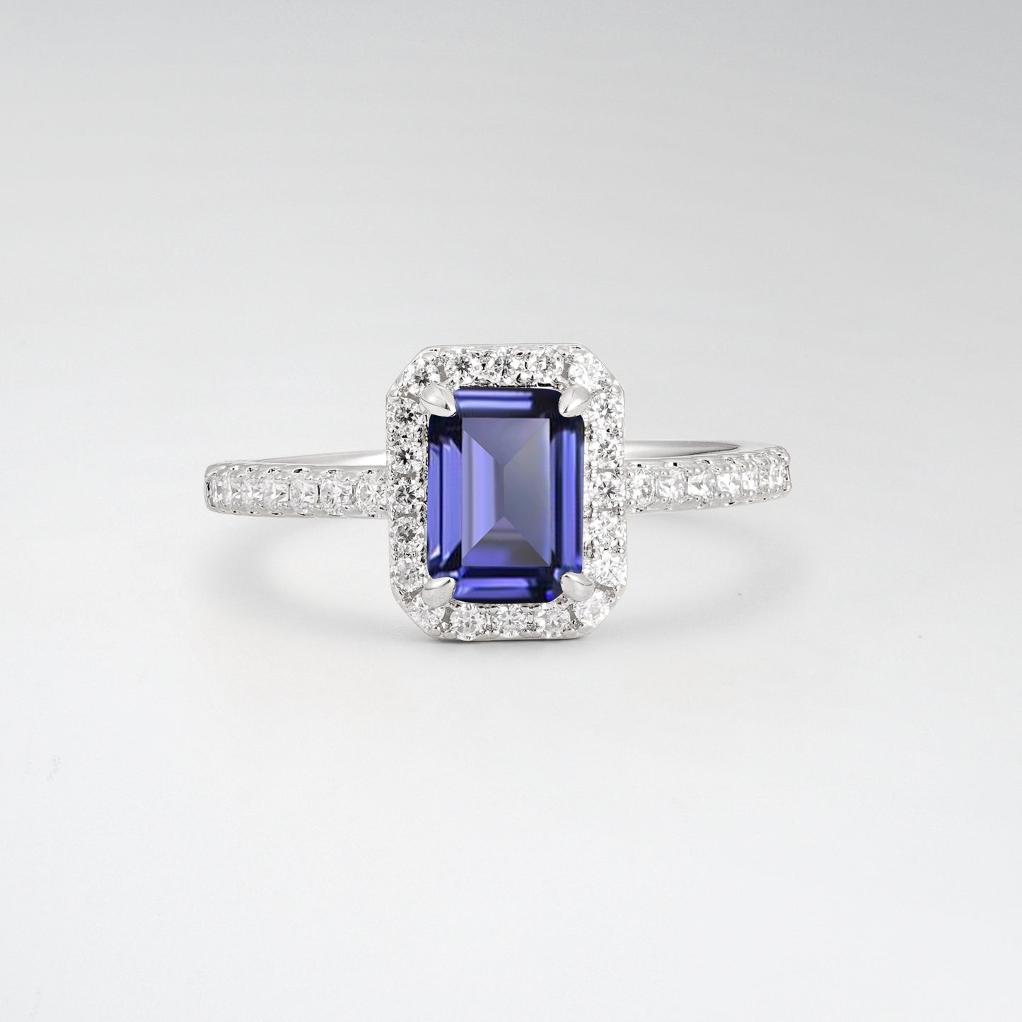 Halo Emerald Cut Tanzanite 1.5CT Engagement Ring - Additional view