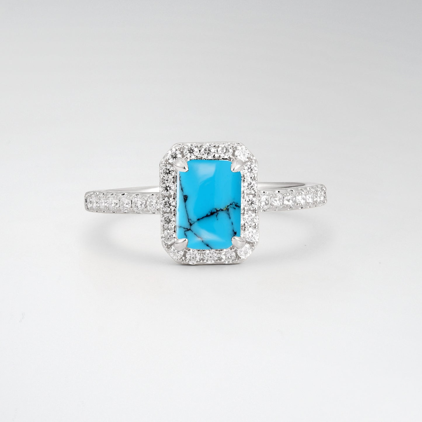 Halo Emerald Cut Turquoise 1.5CT Engagement Ring - Additional view