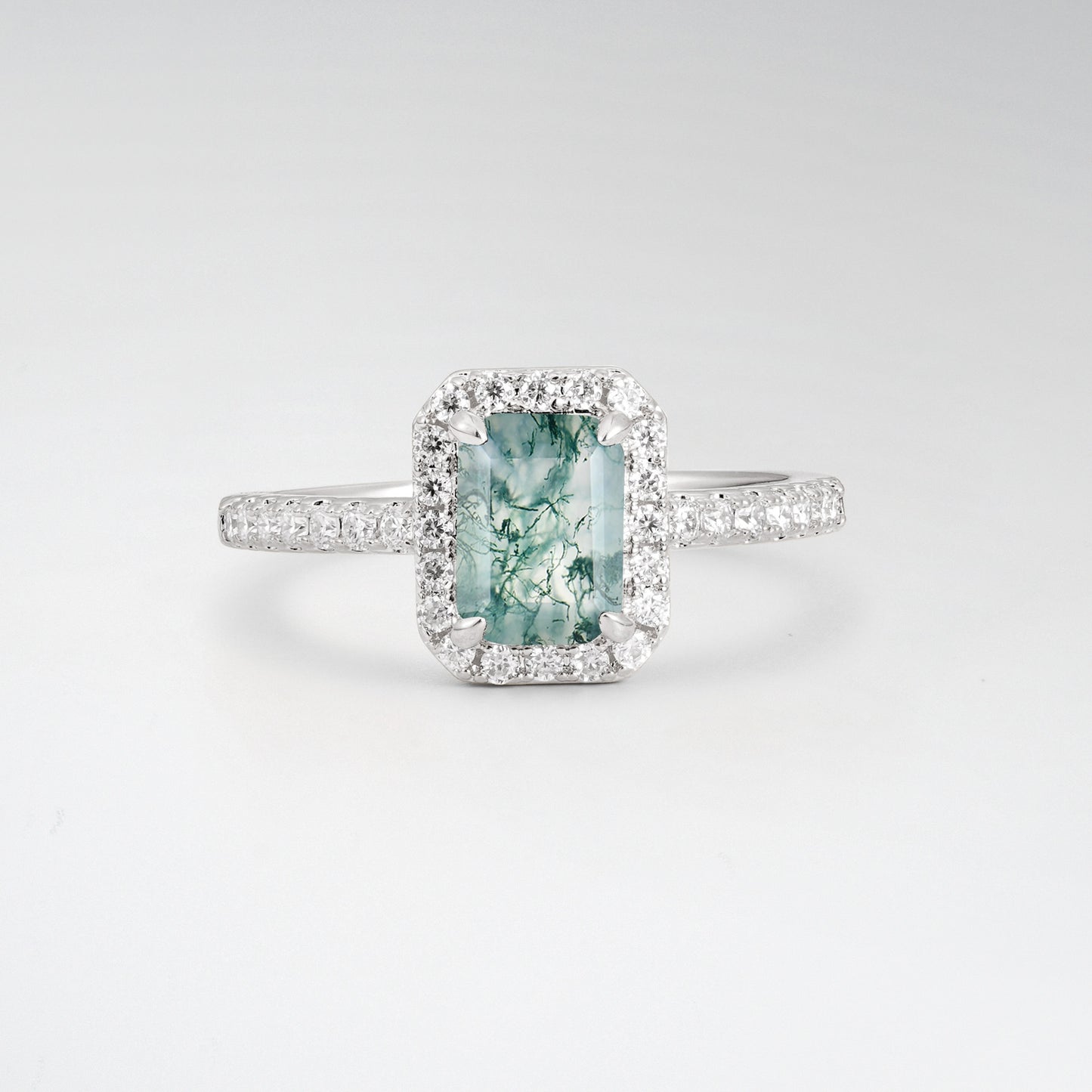 Halo Emerald Cut Moss Agate 1.5CT Engagement Ring - Additional view