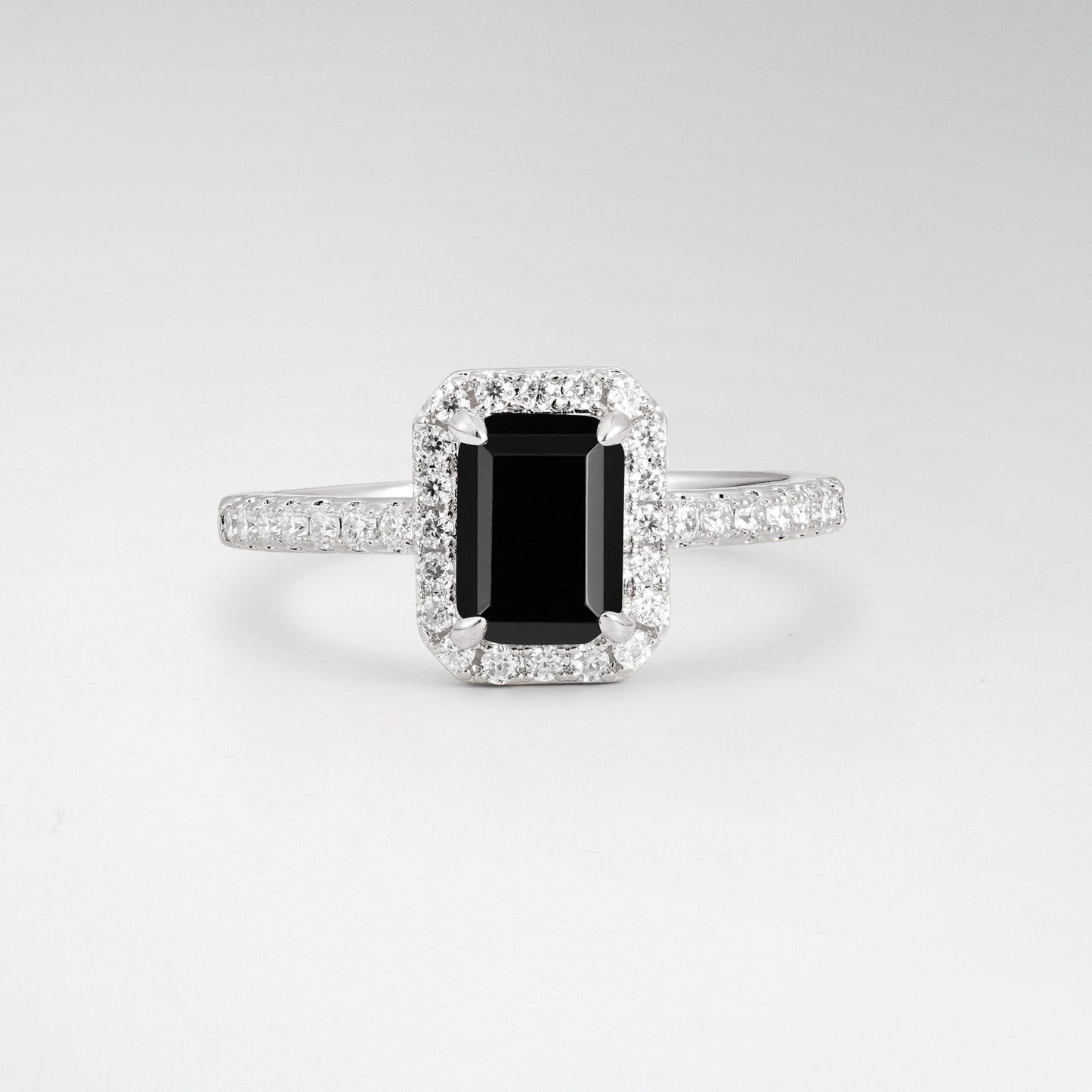 Halo Emerald Cut Black Onyx 1.5CT Engagement Ring - Additional view