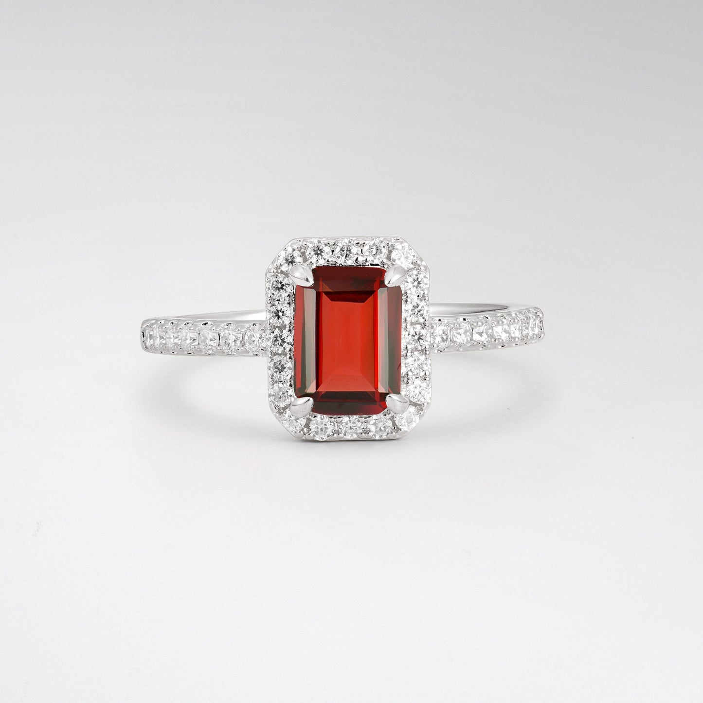 Halo Emerald Cut Garnet 1.5CT Engagement Ring - Additional view