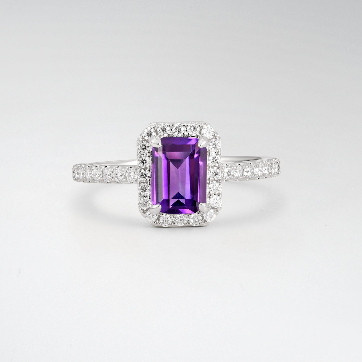 Halo Emerald Cut Amethyst 1.5CT Engagement Ring - Additional view