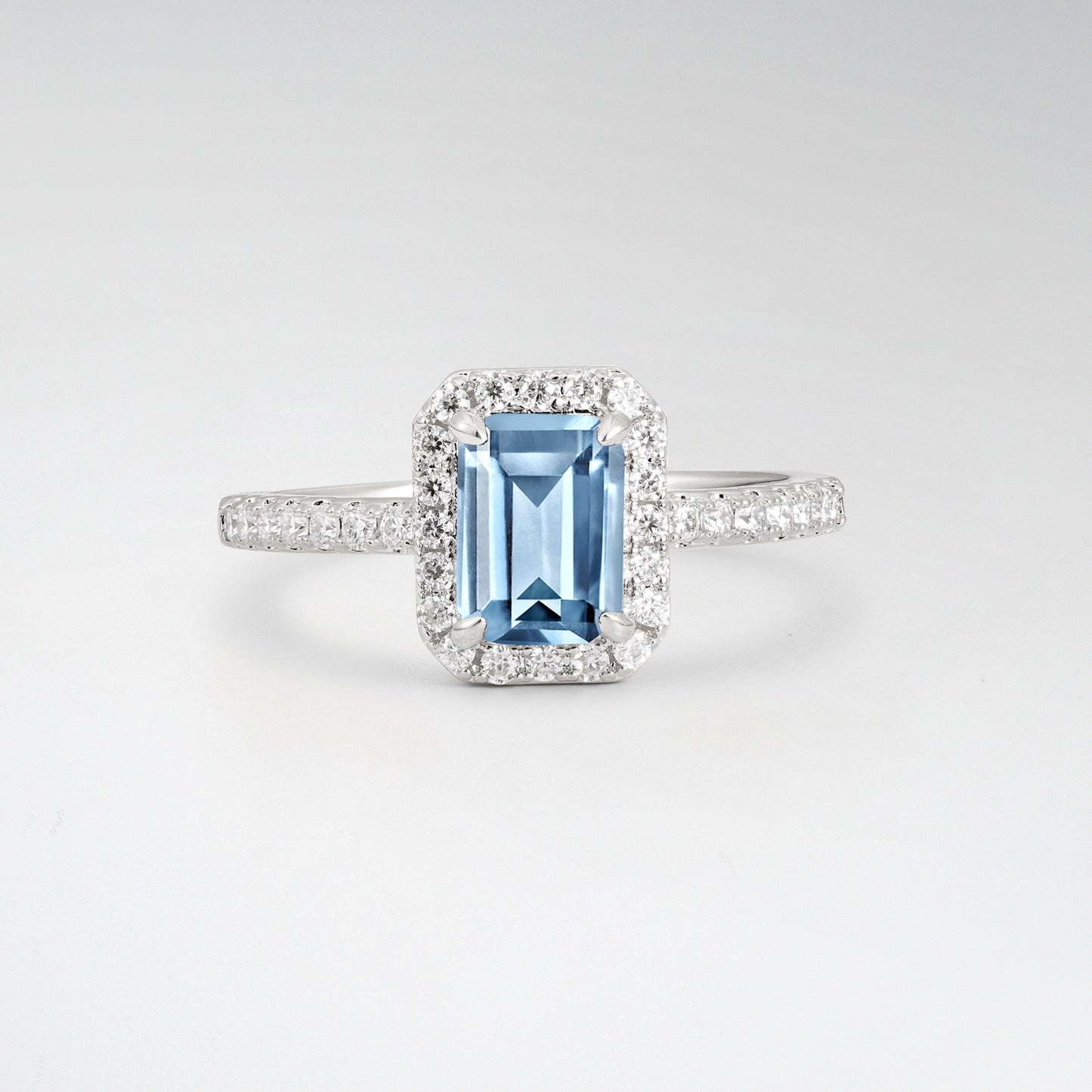 Halo Emerald Cut Aquamarine 1.5CT Engagement Ring - Additional view