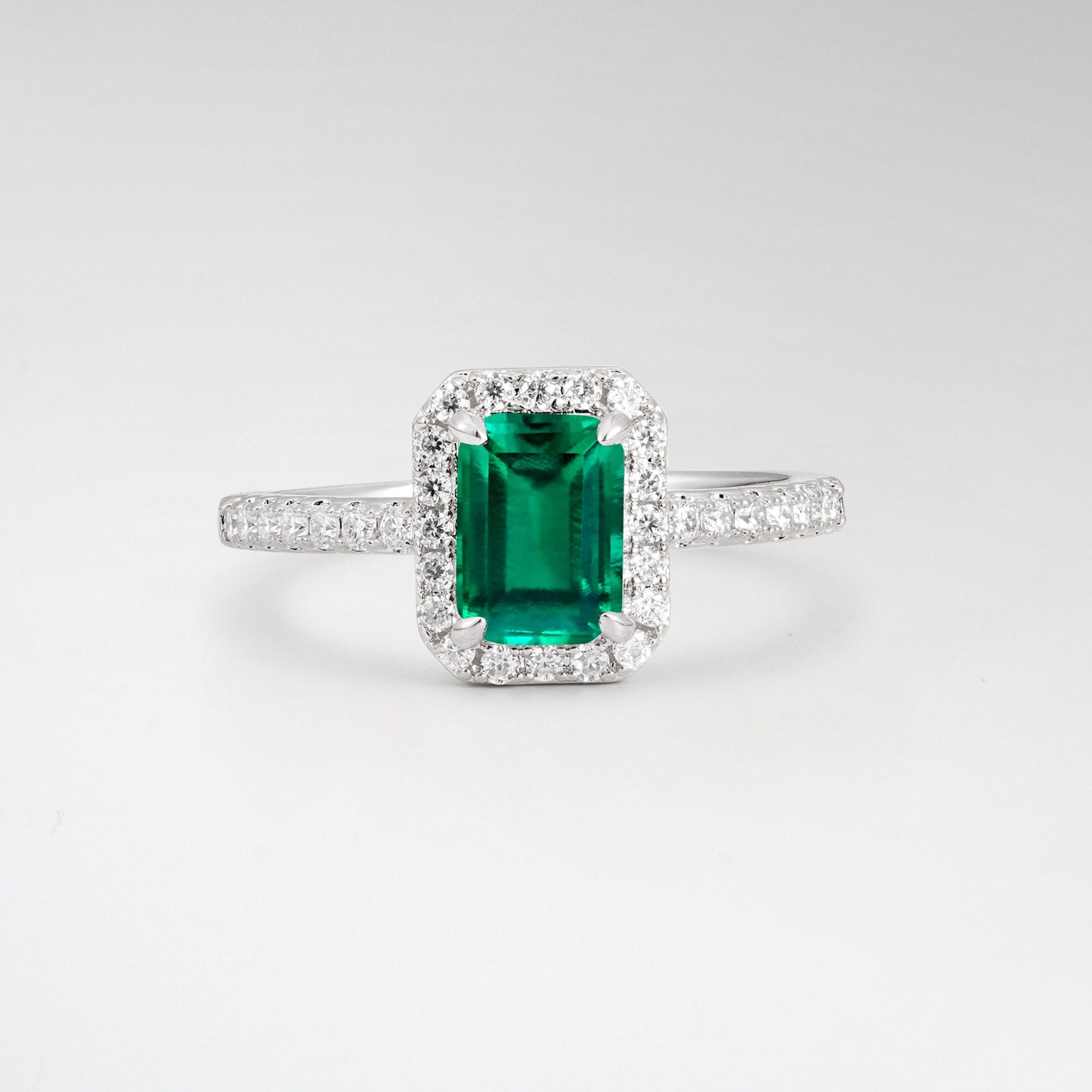 Halo Emerald Cut Emerald 1.5CT Engagement Ring - Additional view