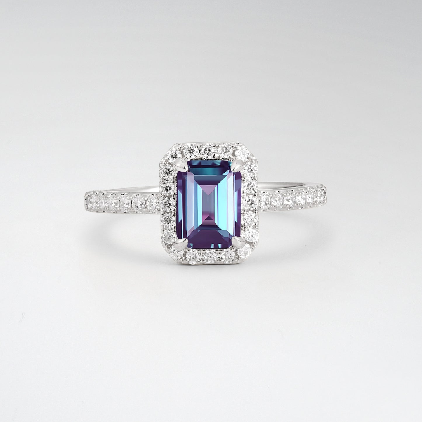 Halo Emerald Cut Alexandrite 1.5CT Engagement Ring - Additional view