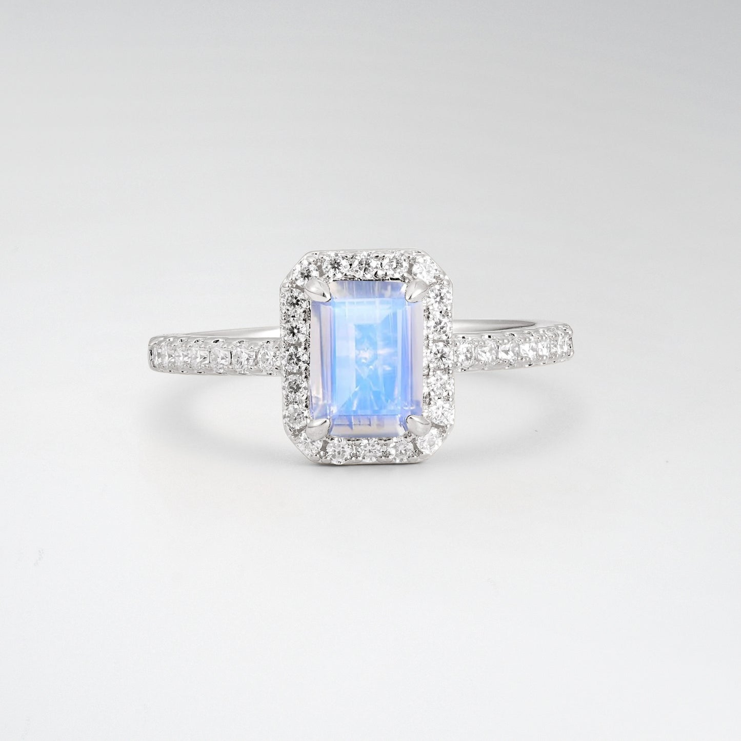 Halo Emerald Cut Moonstone 1.5CT Engagement Ring - Additional view