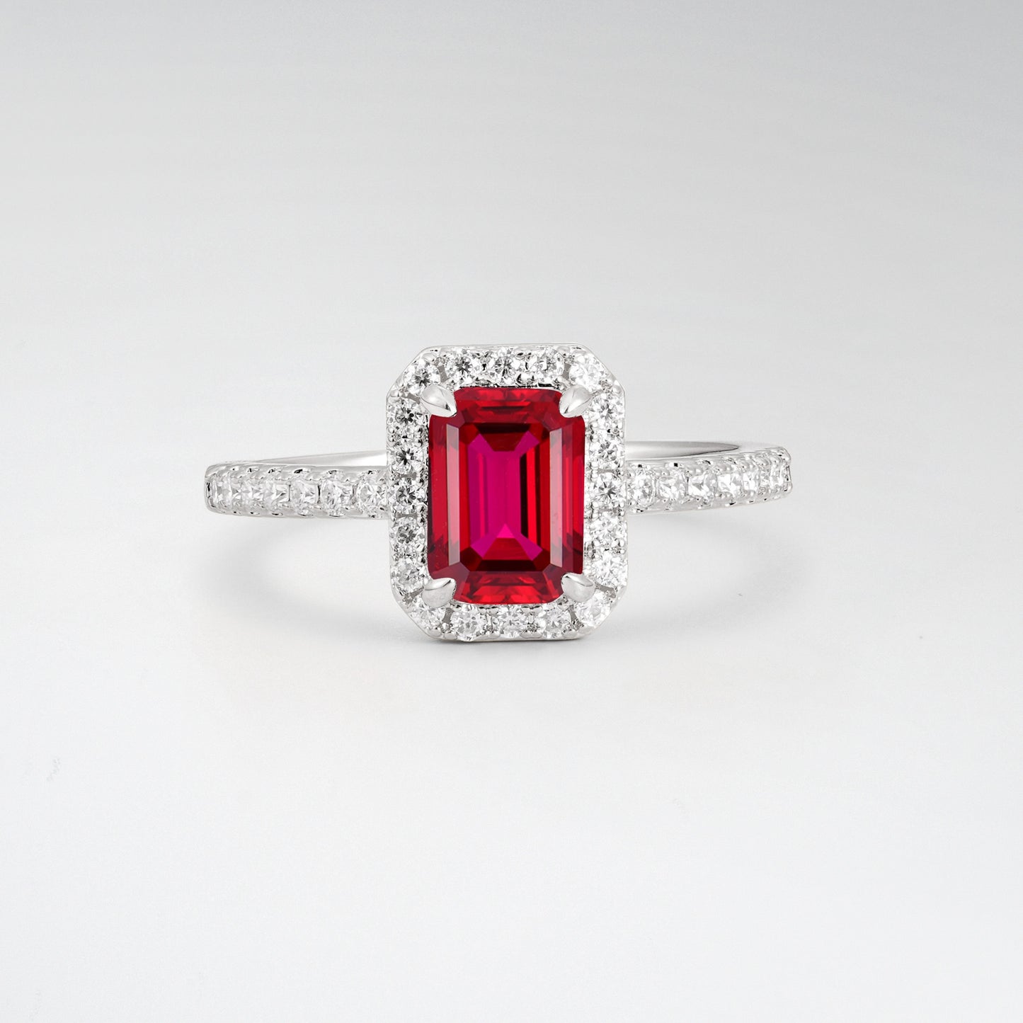 Halo Emerald Cut Ruby 1.5CT Engagement Ring - Additional view