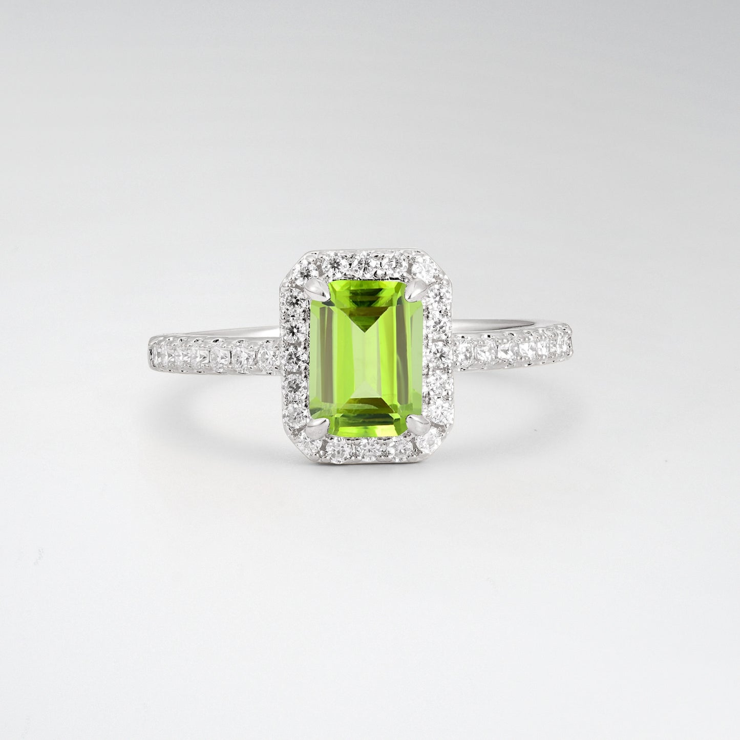 Halo Emerald Cut Peridot 1.5CT Engagement Ring - Additional view