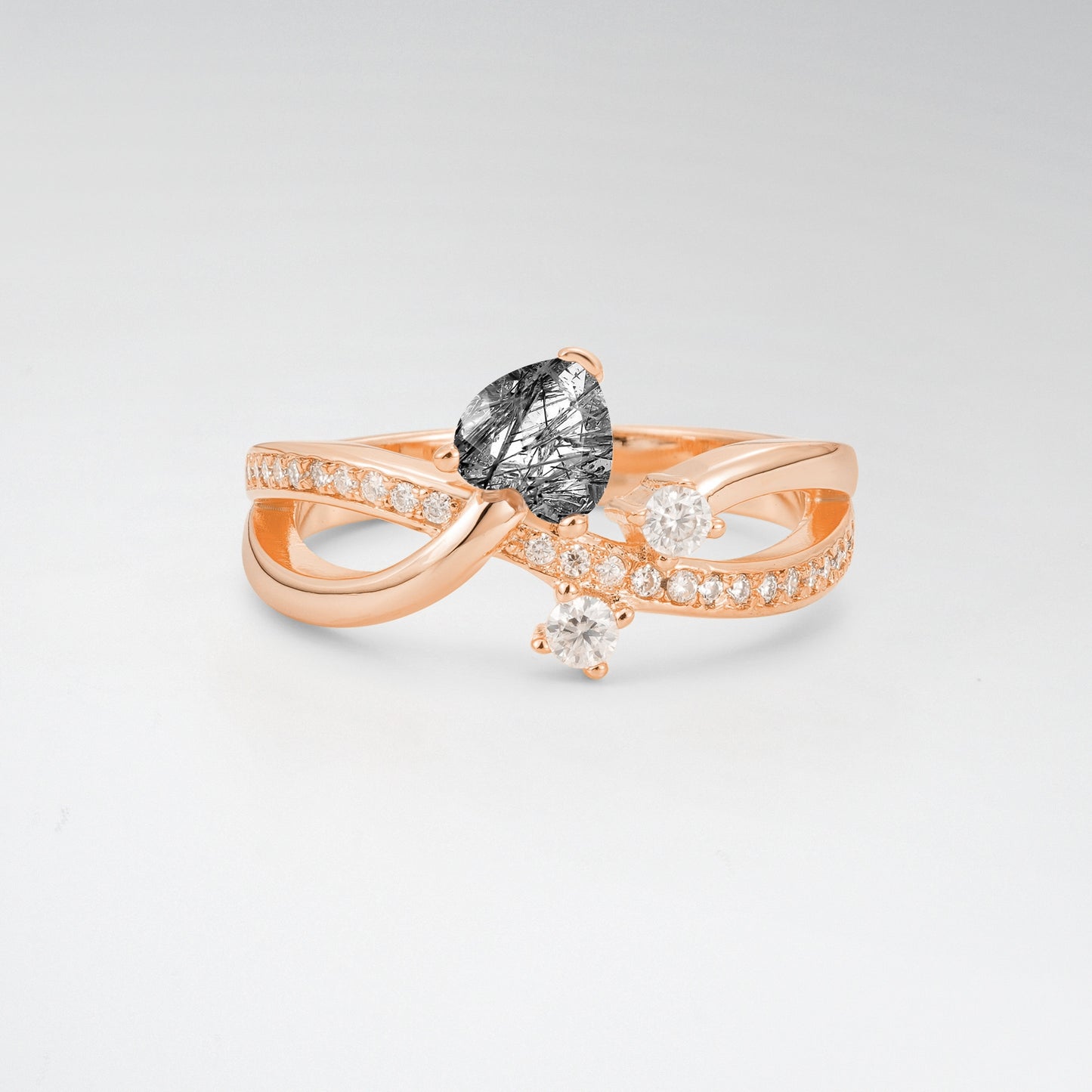Unique Heart Cut Black Rutilated Quartz 0.5CT Infinity Twisted Band Engagement Ring - Additional view