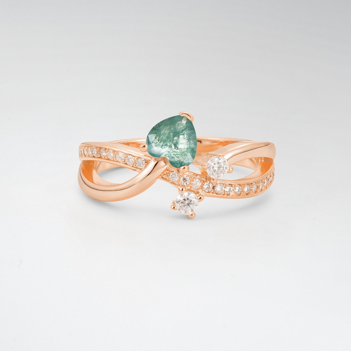 Unique Heart Cut Moss Agate 0.5CT Infinity Twisted Band Engagement Ring - Additional view