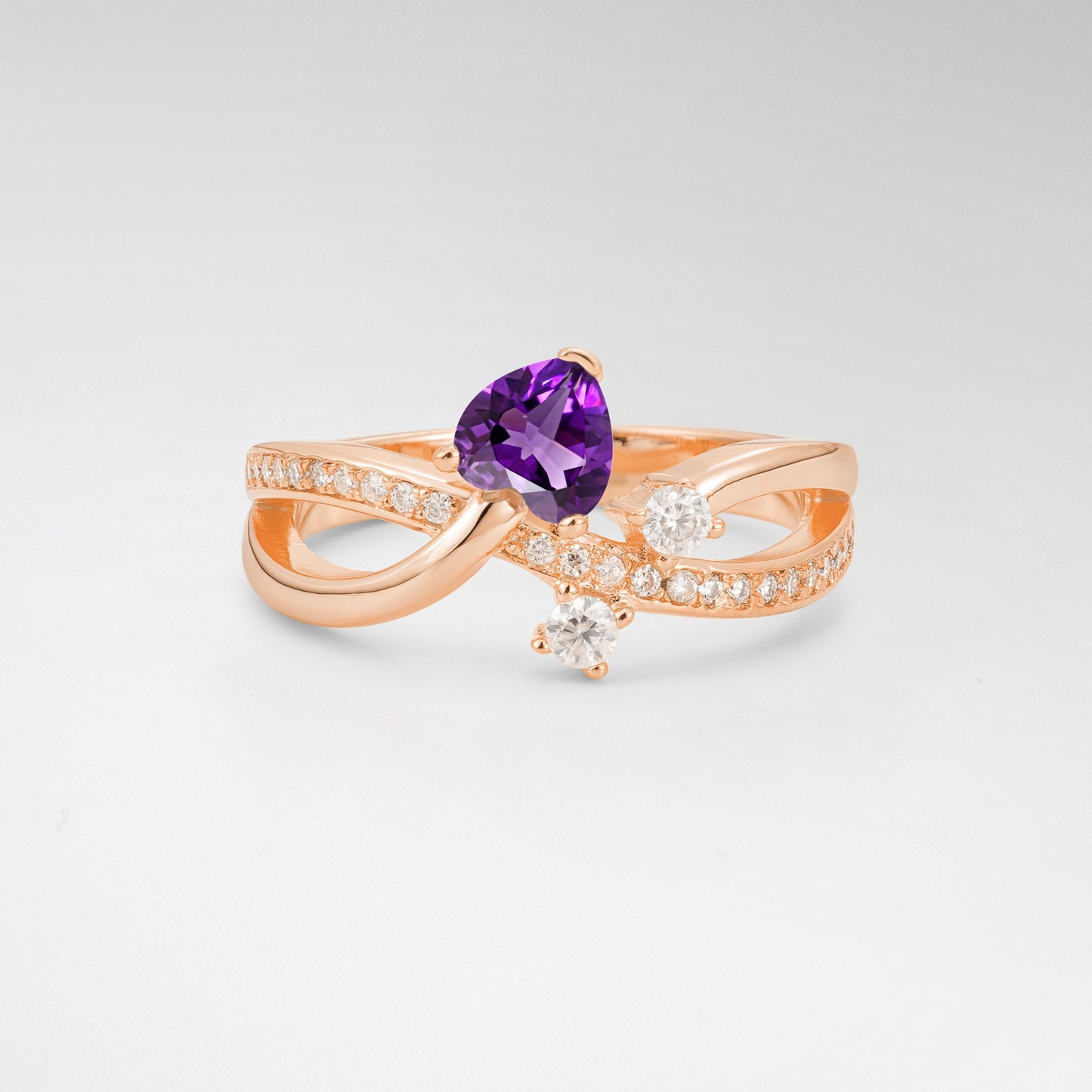 Unique Heart Cut Amethyst 0.5CT Infinity Twisted Band Engagement Ring - Additional view