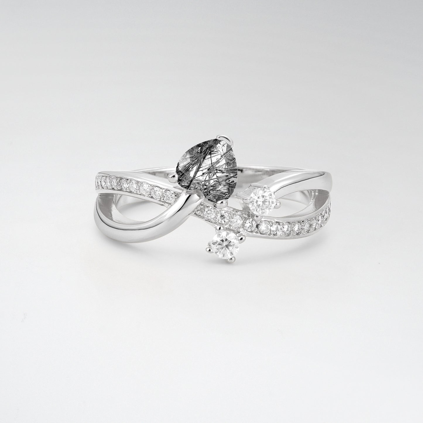 Unique Heart Cut Black Rutilated Quartz 0.5CT Infinity Twisted Band Engagement Ring - Additional view