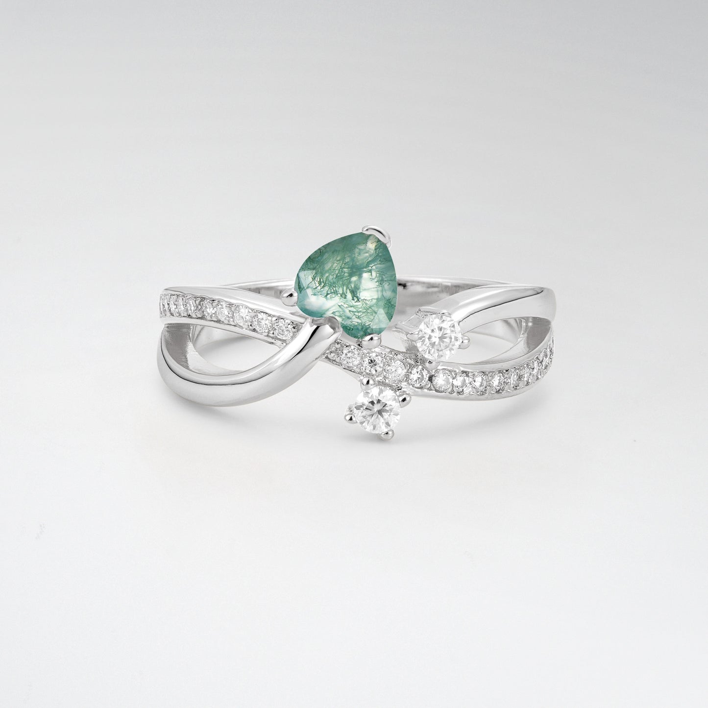 Unique Heart Cut Moss Agate 0.5CT Infinity Twisted Band Engagement Ring - Additional view