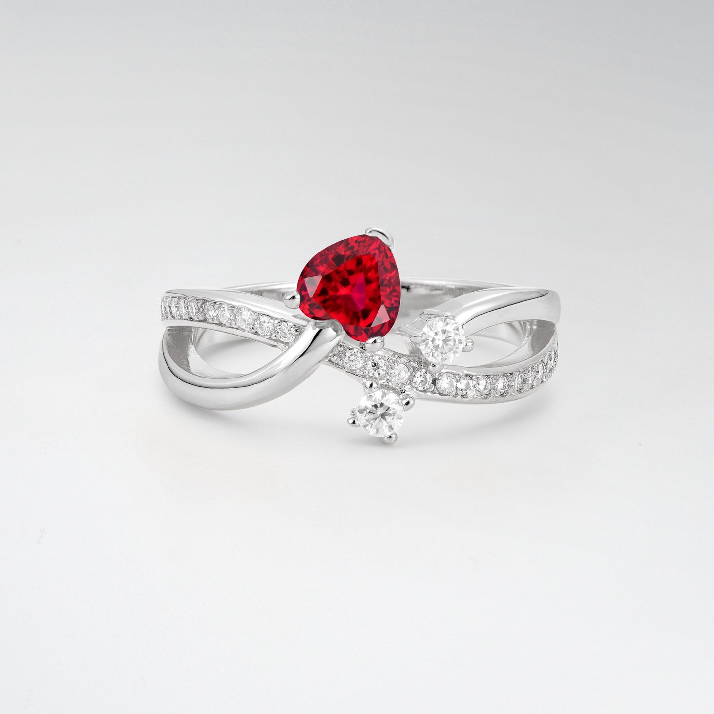 Unique Heart Cut Ruby 0.5CT Infinity Twisted Band Engagement Ring - Additional view