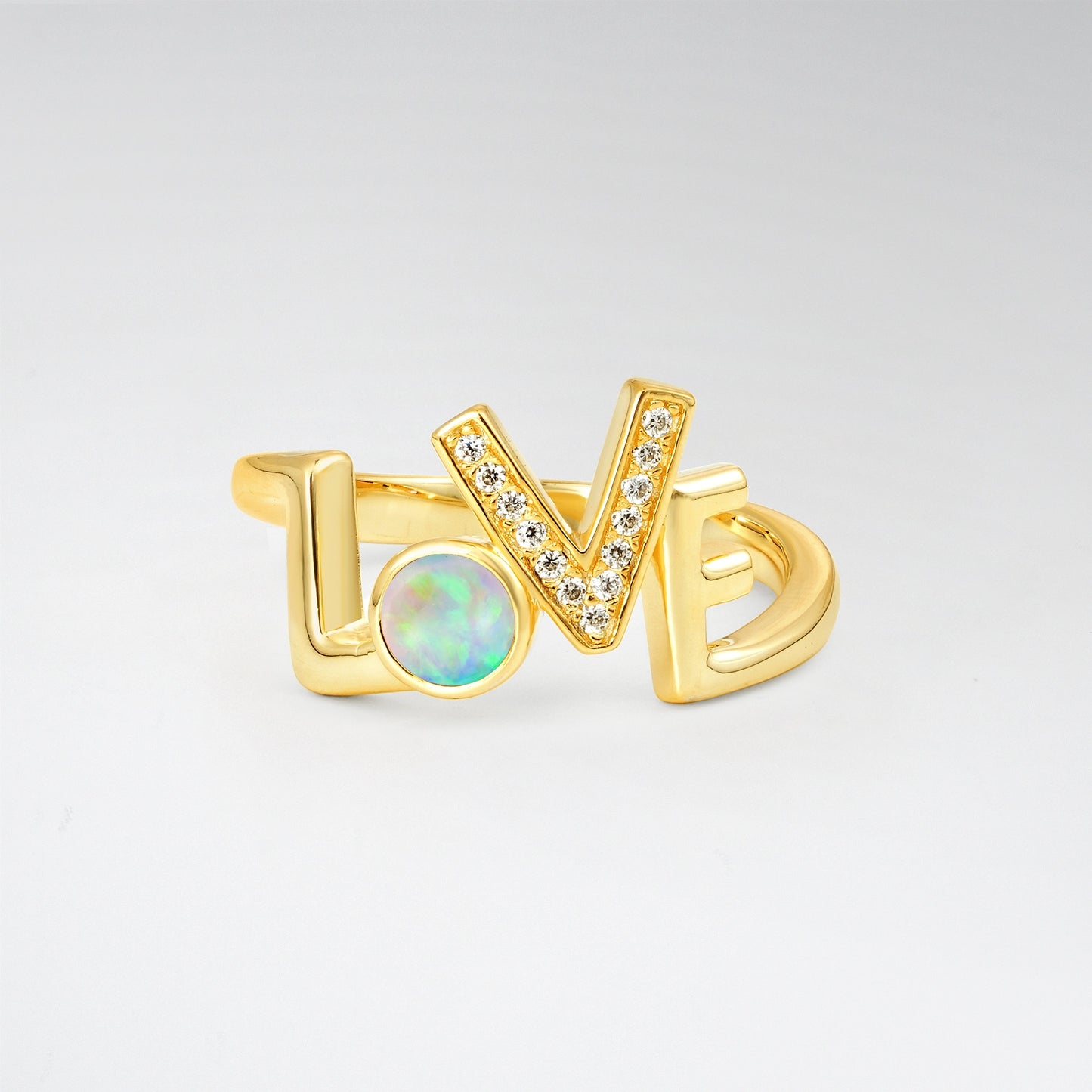 LOVE Script Round Cut Opal Chic Pavé Fashion Ring - Additional view